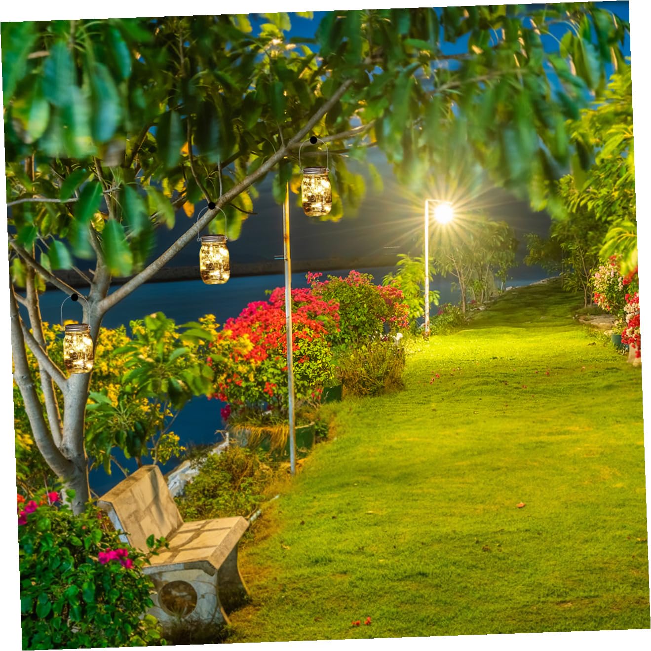 GALPADA 4 Set Copricoperchi Solari Stringa Luci LED da 20 Lampadine, Lampada Decorativa da Esterno in Acciaio Inossidabile e Alluminio, per Giardino e Balcone, Facile da Appendere