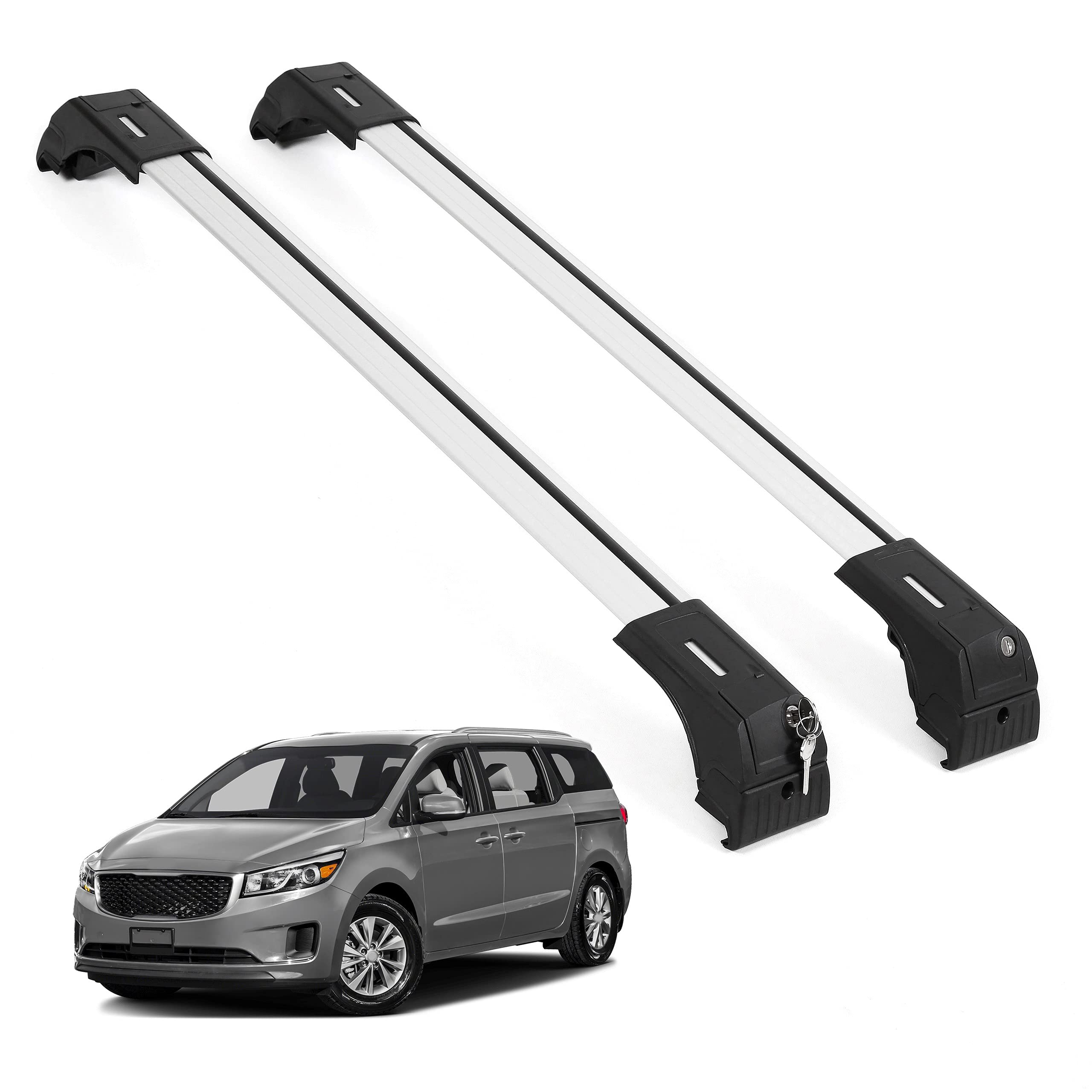 ERKUL Roof Rack Cross Bars for Kia Sedona 2015-2021 | Aluminum Crossbars with Anti Theft Lock for Rooftop | Compatible with Flush Rails - Silver