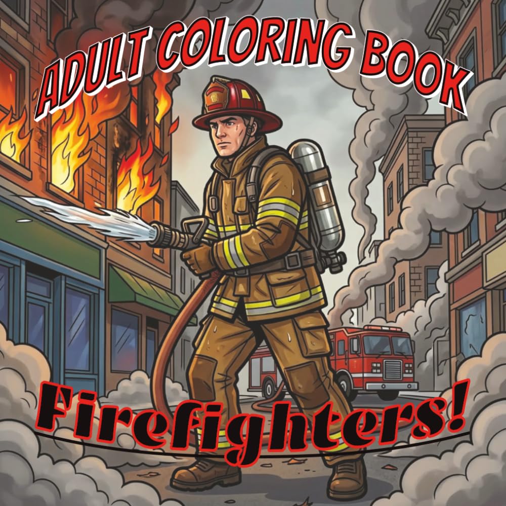 Adult Coloring Book: Firefightes!: Exciting High Impact Coloring| Firefighter Themed| 50 Coloring Pages| No Bleed|