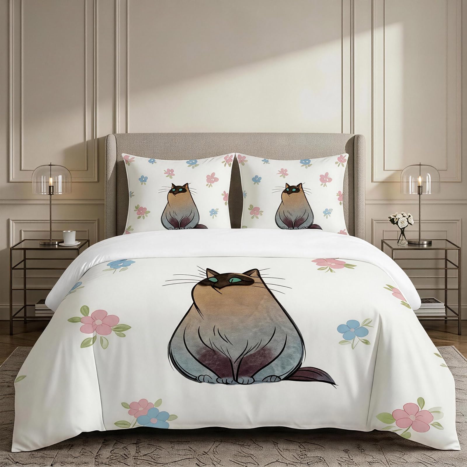 Housse de couette 120x150 microfibre hypoallergénique motif chat 3D