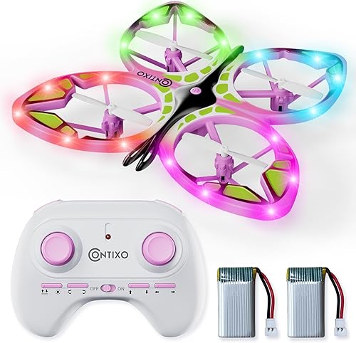 Contixo Mini dron TD2 RC Butterfly Drone para niños, dron de control remoto con giro 3D, modo sin cabeza, retención de altitud, 2 baterías, juguete