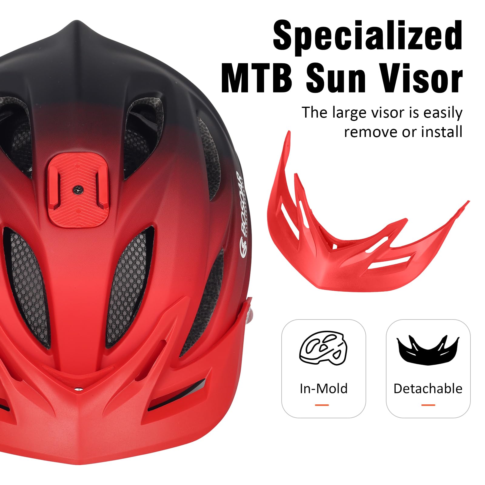 Amazon.com : Bosoar Mountain Bike Helmet,Adult Cycling Helmet with Camera Mount and Detachable Visor for Men Women Youth,Suggested Fit 55-61 Cm (Black red Gradient) : Sports & Outdoors Amazon.com : Bosoar Mountain Bike Helmet,Adult Cycling Helmet with Camera Mount and Detachable Visor for Men Women Youth,Suggested Fit 55-61 Cm (Black red Gradient) : Sports & Outdoors