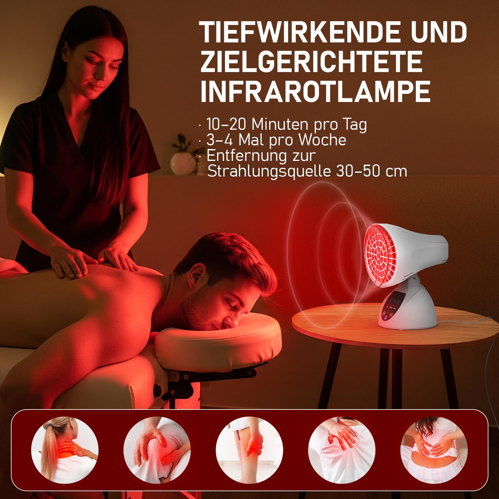 Lámpara de luz roja, lámpara infrarroja Relhafethy con ángulo ajustable, 150 W infrarrojos, temporizador de 30/45/60 minutos, protección antivuelco con apagado automático para hogar y oficina