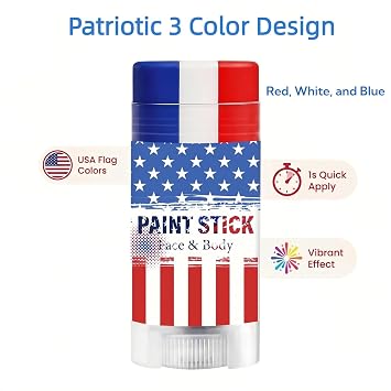 Red White and Blue Face Body Paint Sticks, Patriotic 4th of July