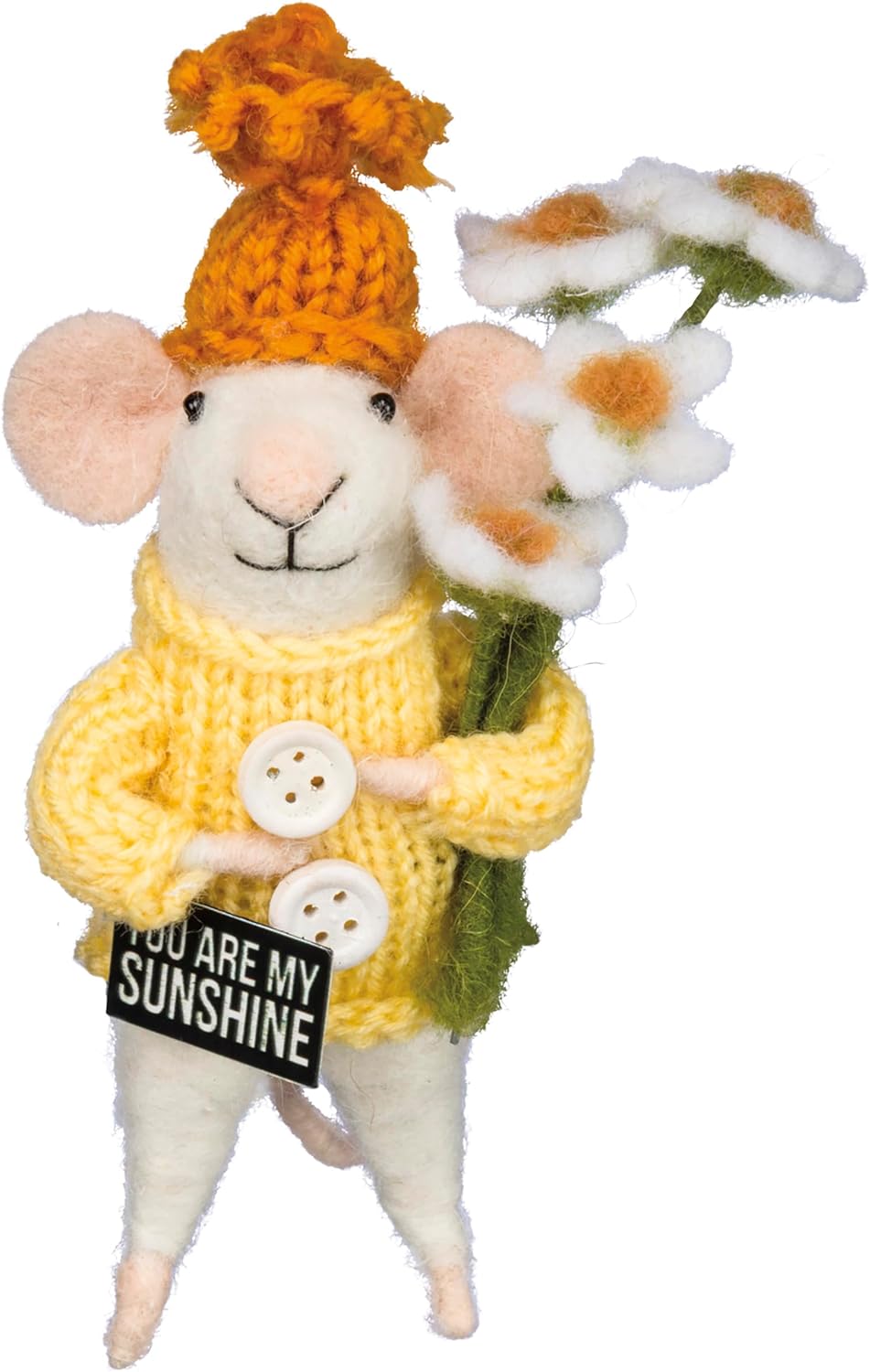 Primitives by Kathy Sunshine Mouse Felt Critter - 'You Are My Sunshine' Collectible with Knit Sweater, Hat & Flowers