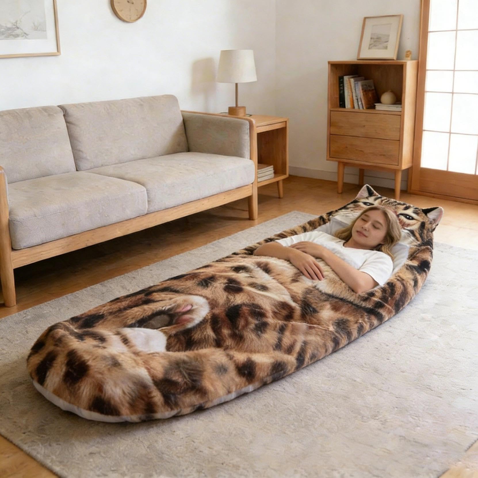 Sac de couchage pour chat pour homme, sac de couchage moelleux pour adulte, motif enveloppe géante en peluche pour le camping et les soirées pyjama, couverture de détente en polaire douce et chaude