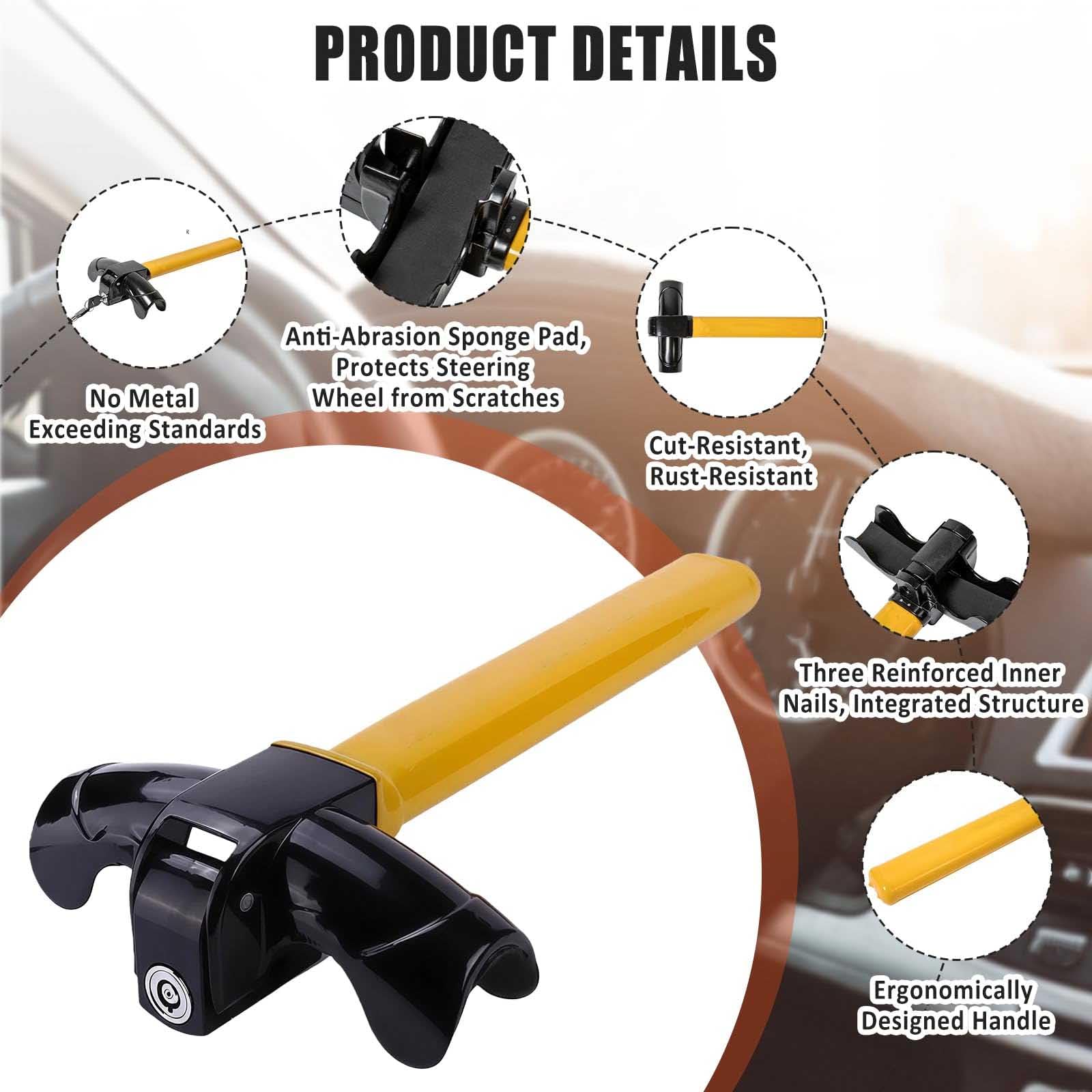 Antivol Bloque Volant pour BMW X4 F26 2014-2018, Haute Sécurité T-Bar Barre Antivol Bloque de Volant avec Clés Accessoires