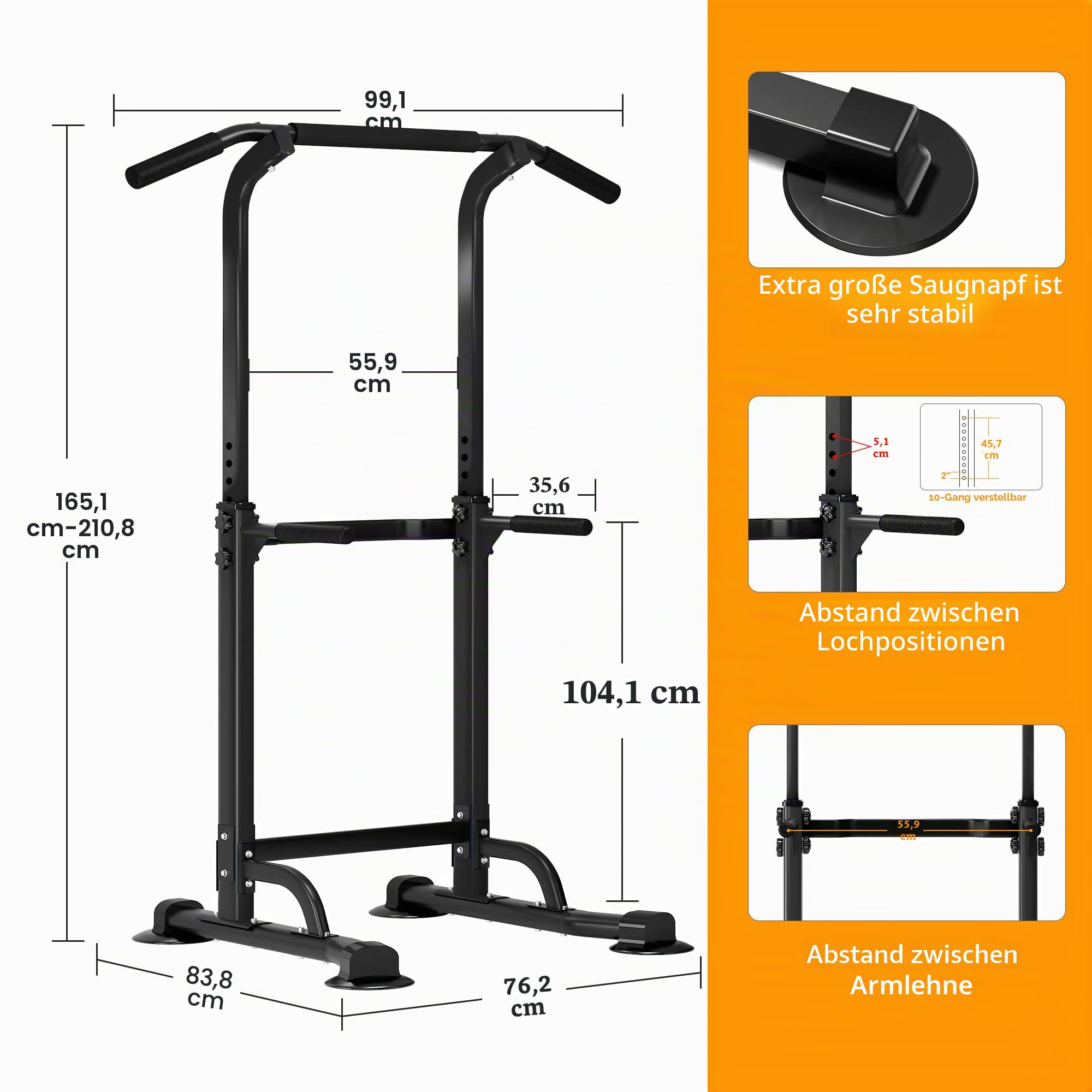 sogesfurniture Power Tower, Dip Station, multifunktionale Kraftstation Kraftturm Trainingsgerät mit Klimmzugstange, höhenverstellbar von 165-210cm