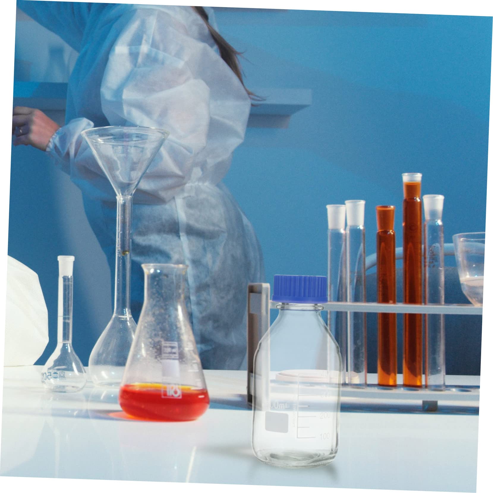 Round Lab Flacon de Réactif Chimique en Verre 500ml, 2 Pièces, Base Solide pour Recherche et Chimie, Stockage Précis des Liquides