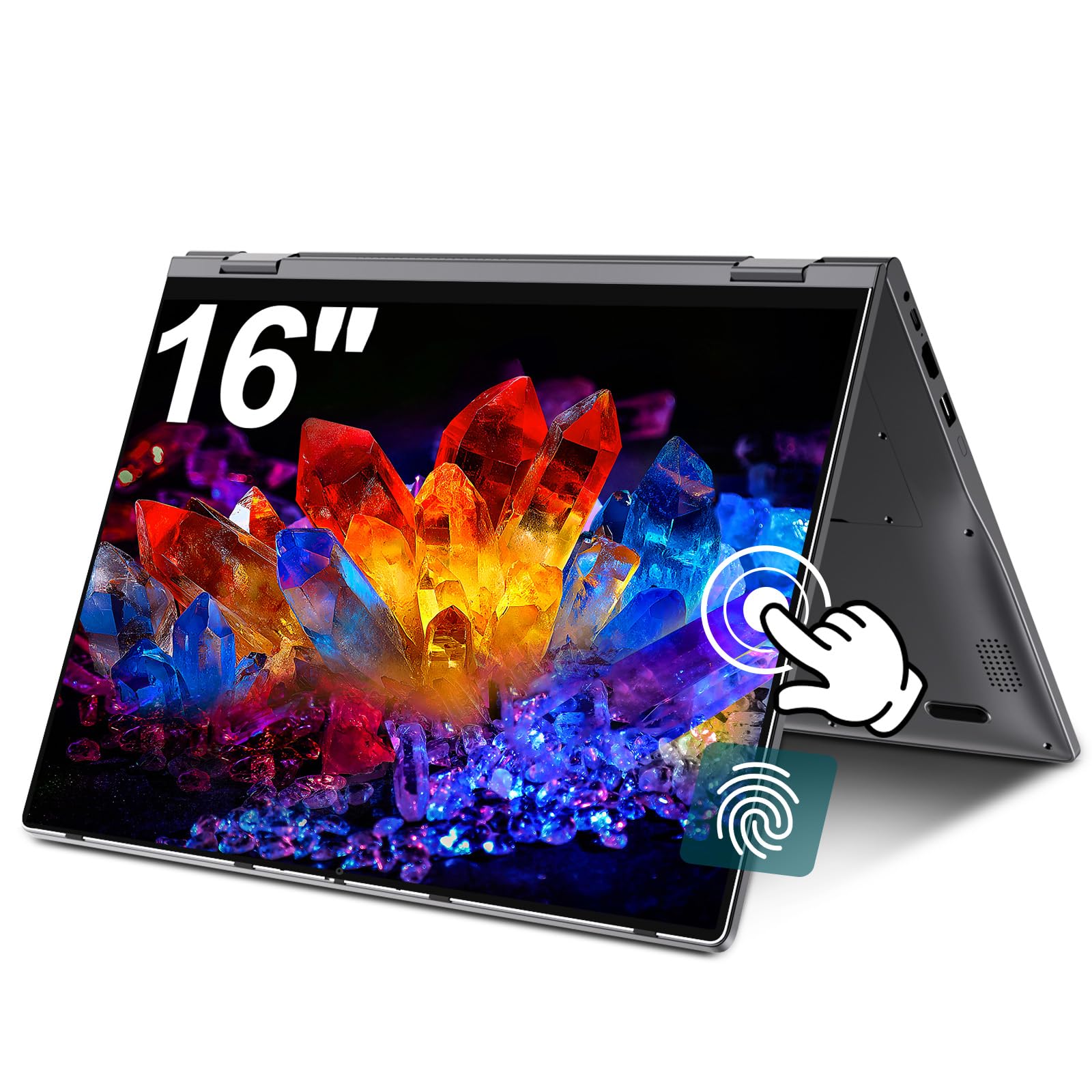 2-in-1 Touchscreen Laptop 16 Zoll, Ryzen 3 3300U, 16GB RAM, 512GB SSD | 360° Convertible, Fingerabdrucksensor, Beleuchtete Tastatur, WiFi 6, Bluetooth 5.2, IPS FHD, USB-C Multifunktionsanschluss