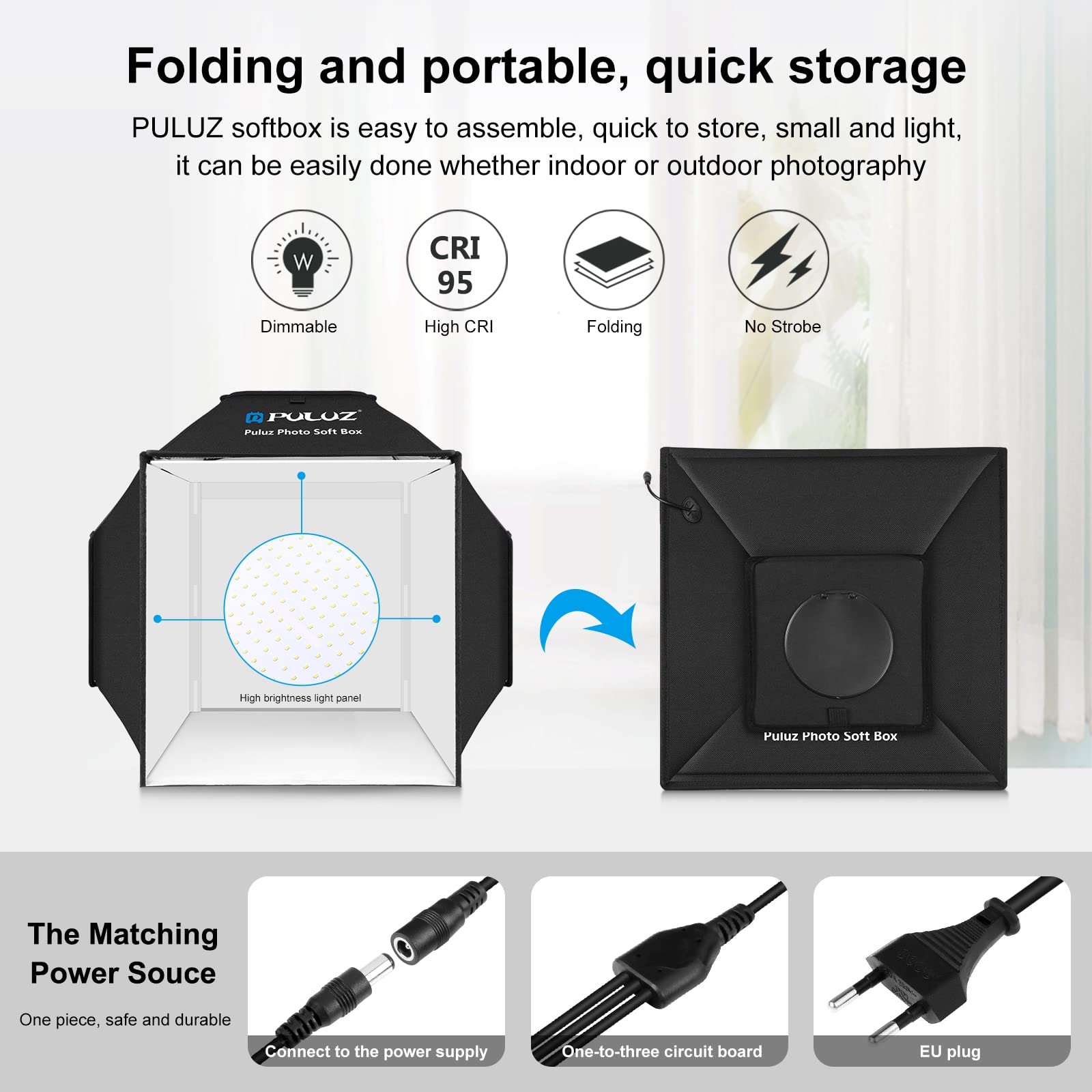 PULUZ Upgrade Fotobox Fotografie 40x40cm, Professionelles Fotozelt mit Beleuchtung 480 LED 5500K & 4 Farbigen PVC-Hintergründen für Schmuck und Produktfotografie