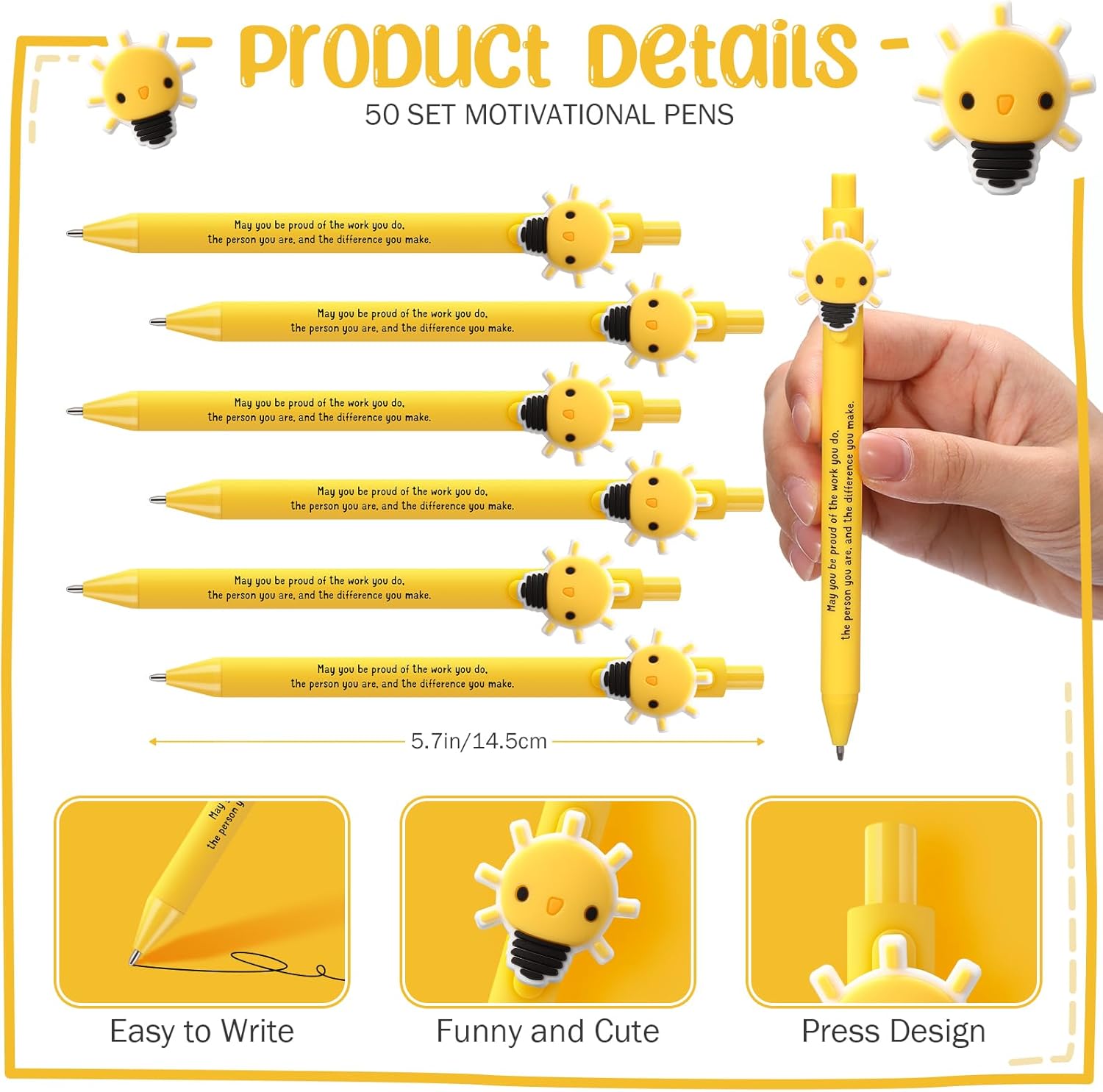 Qilery 50 Sets Employee Appreciation Gifts for Coworker Staff Inspirational Pens Motivational Quotes Ballpoint Pens with Thank You Card for Team staff volunteer(Smile, Proud)