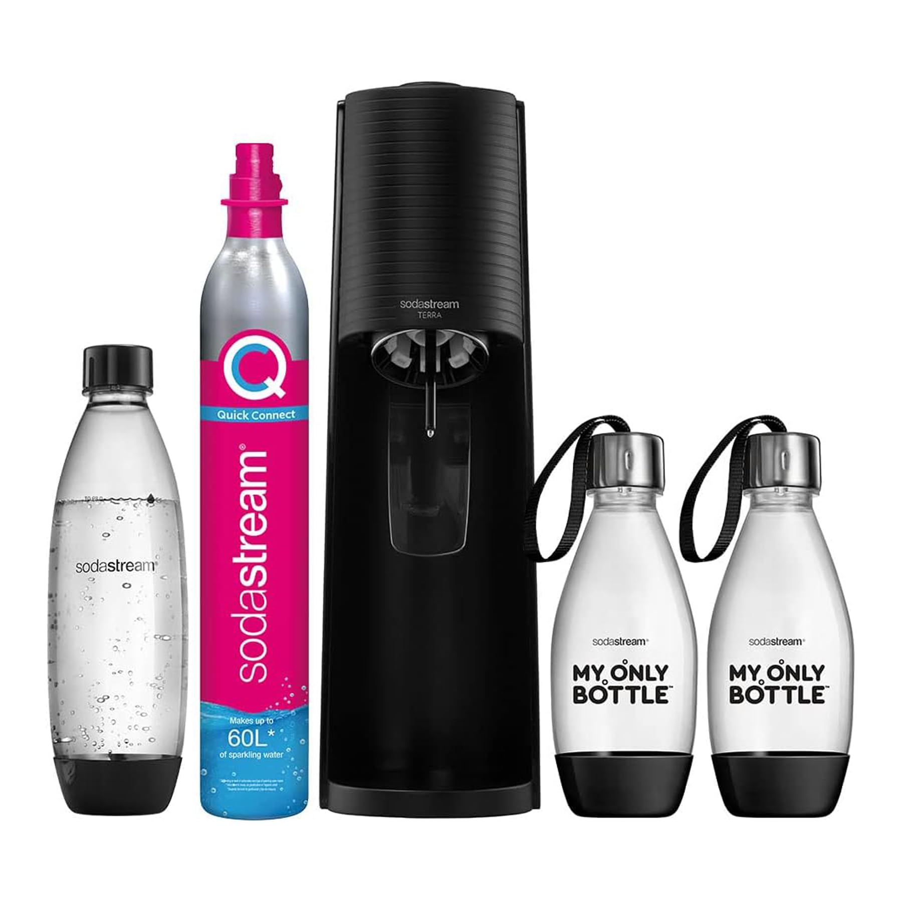 SodaStream Terra Pack - Máquina Gasificadora de Agua Color Negro, Incluye 1 Botella Fuse de 1L 2 Botellas Fuse de 0,5L y 1 Cilindro de Gas Color Rosa, Para Preparar Hasta 60L de Agua con Gas — view 4