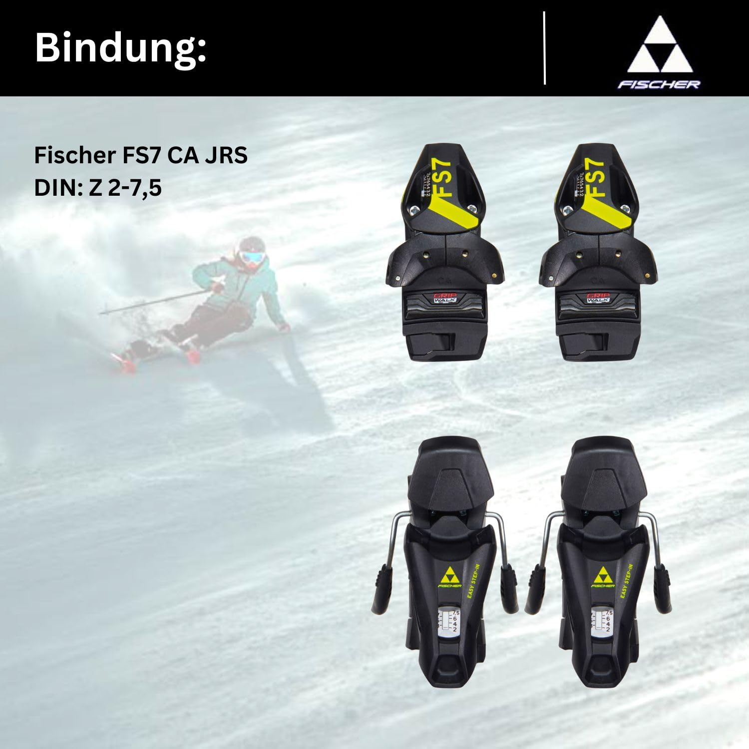 Sci per bambini, sci alpino, sci da giovanile Juniorski – Fischer RC4 Race JRS – con attacco FS7 CA JRS Z2 – 7,5 – Modello 2024 – All Mountain Ski per principianti