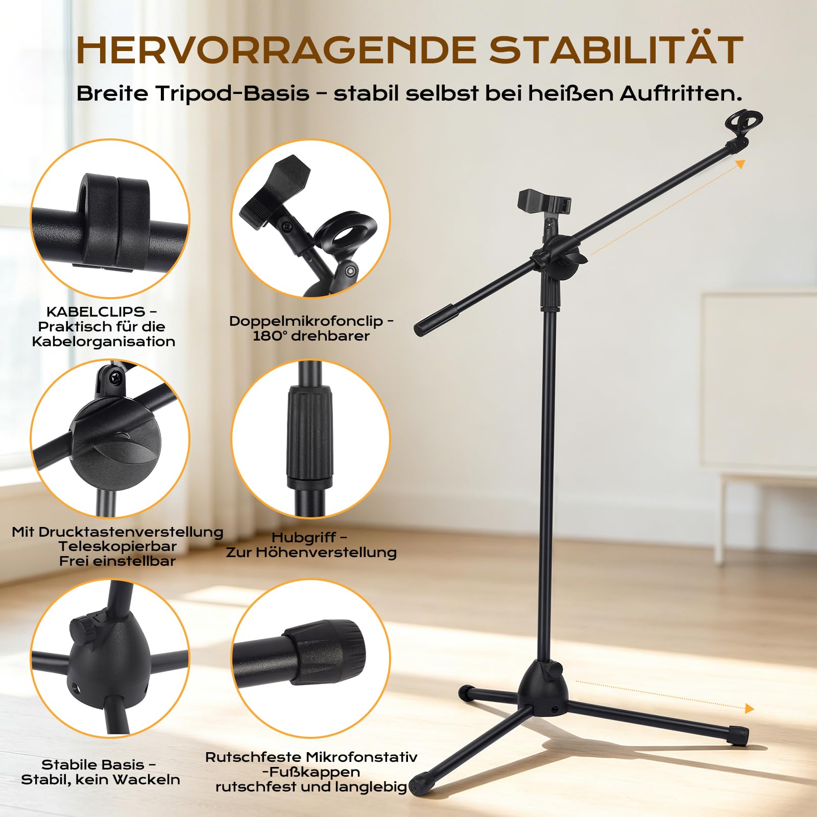 Doppeltes Mikrofonständer Einstellbare 80-180cm Mikrofonstativ Mikrofon Ständer mit 2 Mikrofonklemmen Einen mit Schwenkarmen Tragbar & Faltbar Stabilen Stand für Singen Studio Rundfunk (80-180cm)