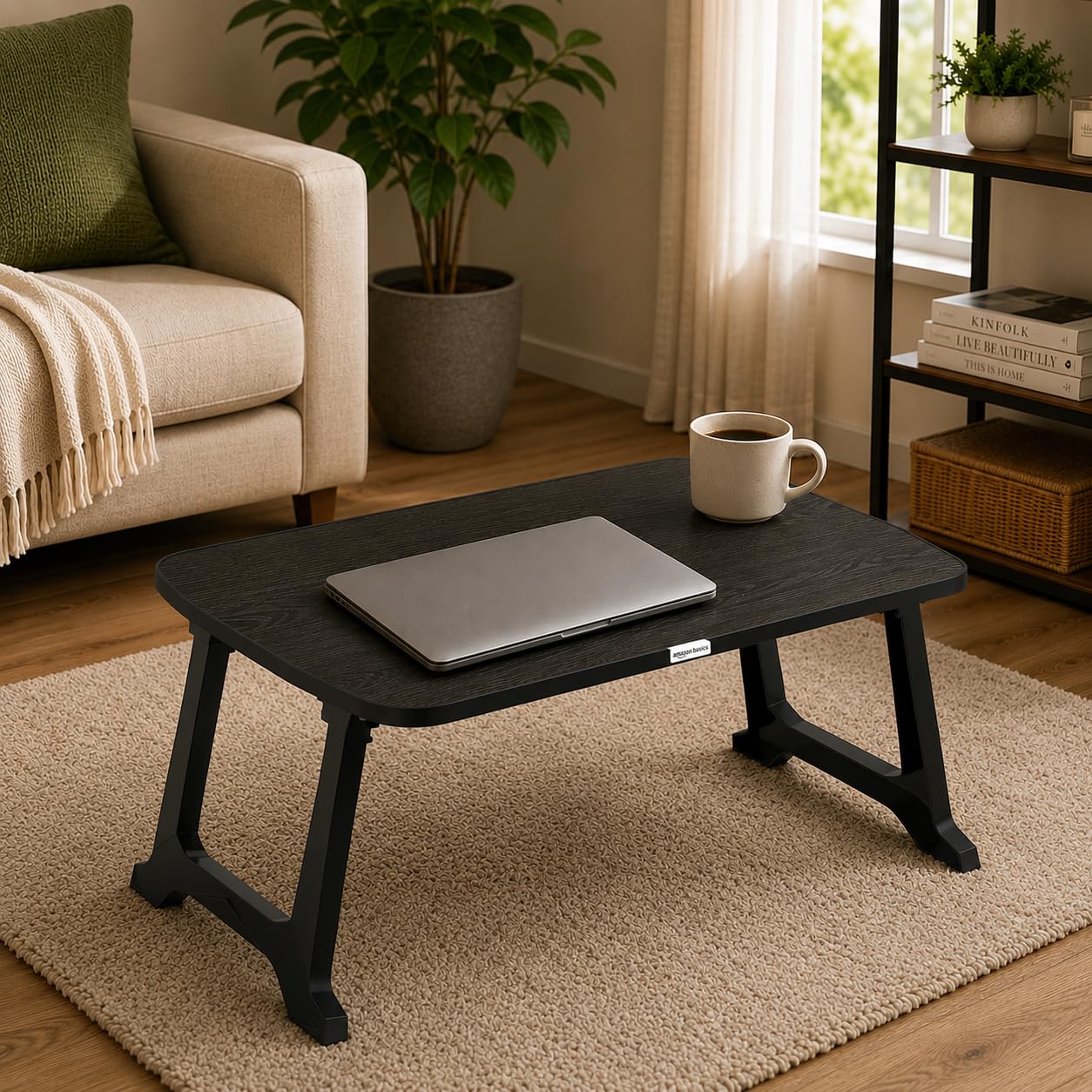 Amazon Basics - CozyDesk Pro | Compact Foldable Lap Desk | Portable Bed Table for Laptop, Study, Meals | Engineered Wood Top with ABS Legs Table top 57 x 36, Height 28 cm