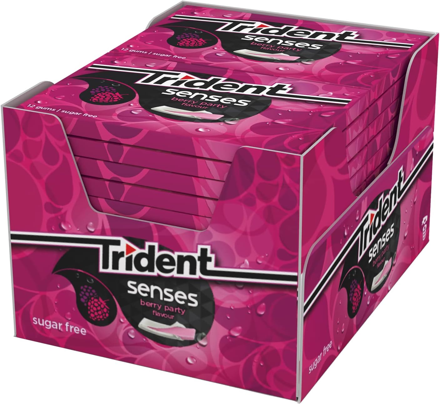 Trident Senses Berry- Chicles sin Azúcar con Sabor a Frutos Rojos - Paquete de 12 envases de 23 g