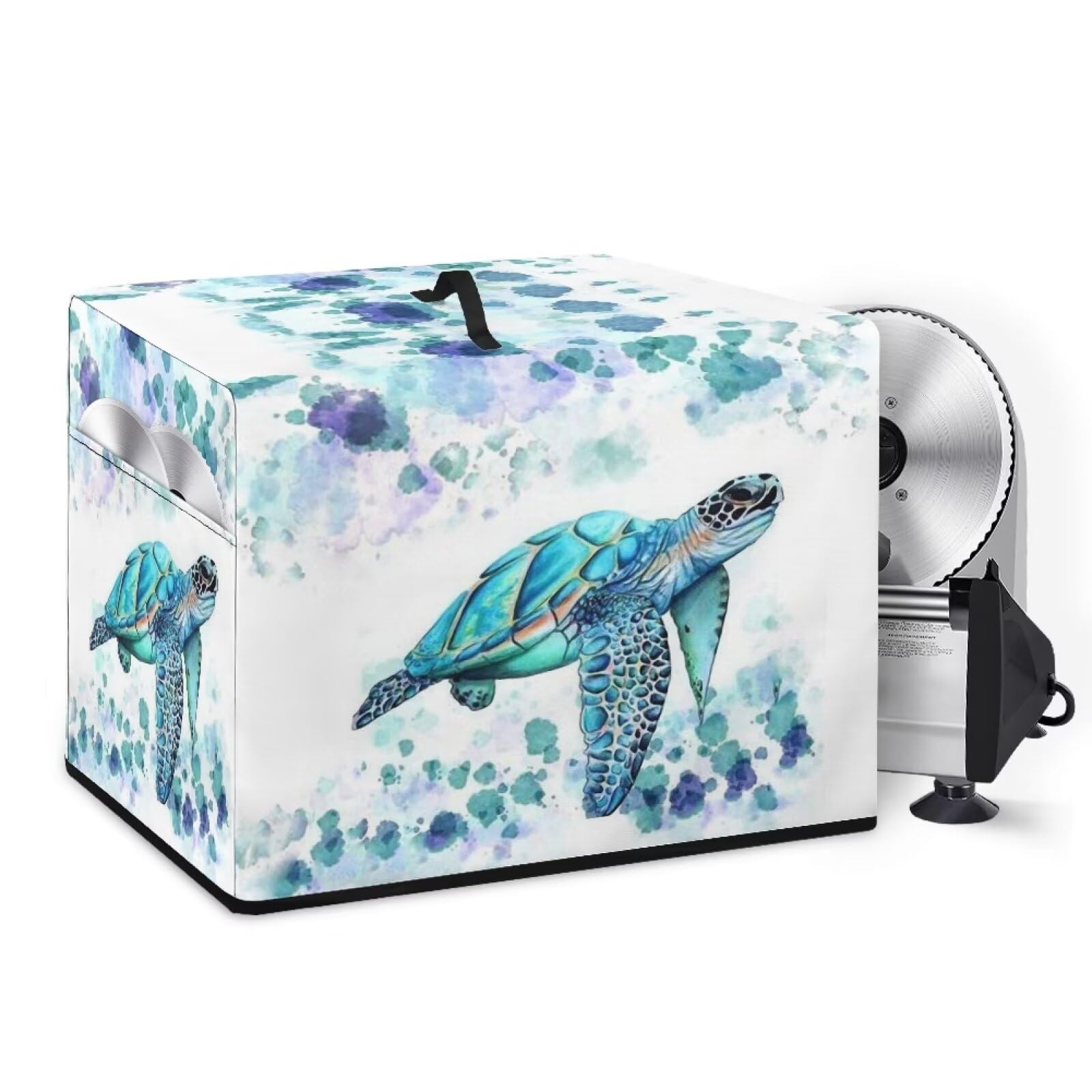 NETILGEN Meat Slicer Machine Cover Washable Roomy Deli Slicer Cover Protector Cheese Cutter Cover with Outside Pocket for Slicer's Manual, Stainless Steel Blade, Blue Sea Turtle