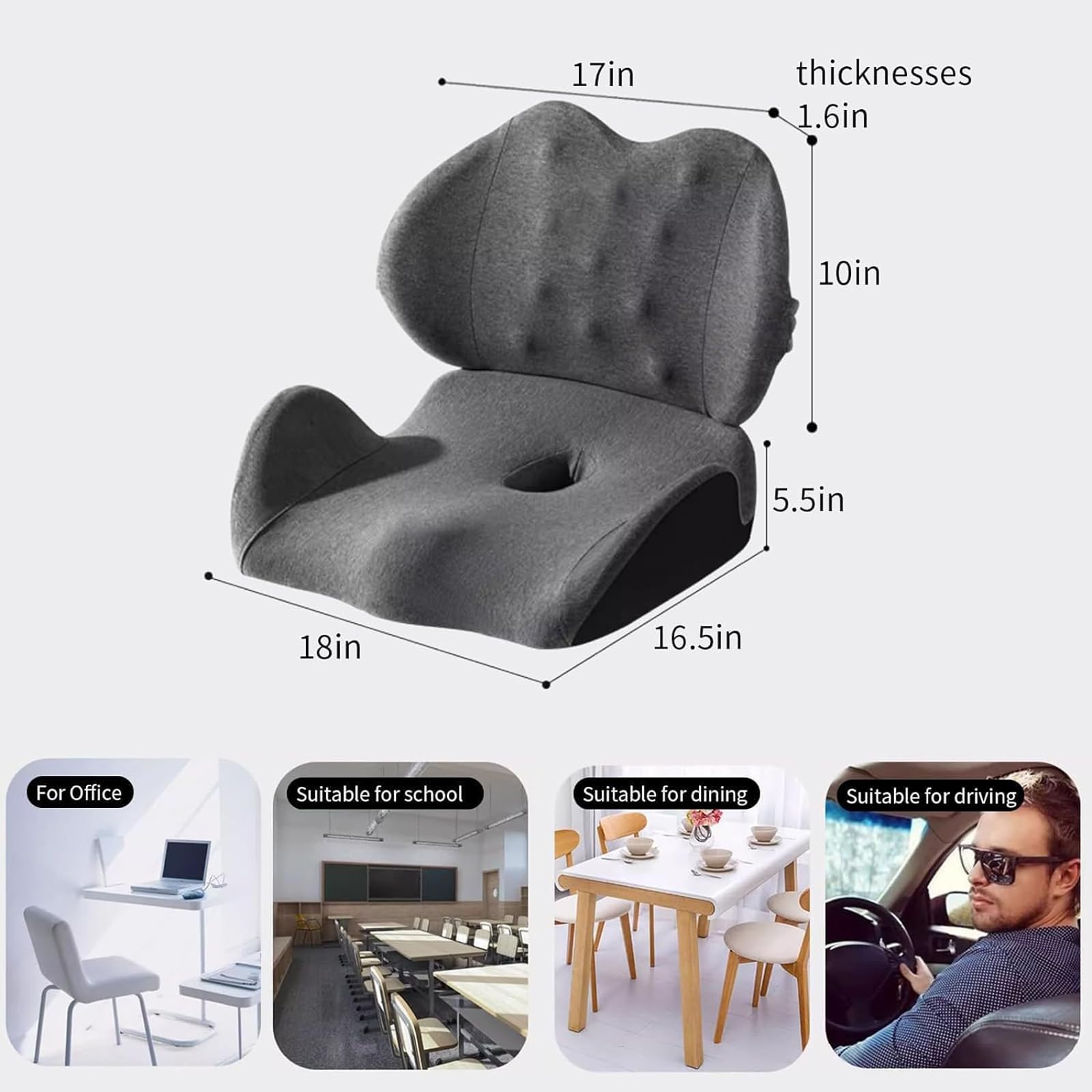 Cojín De Asiento De Espuma Viscoelástica para Silla De Oficina, Cojín De Asiento Lumbar Y Trasero para Dolor De Coxis, Coxis Y Espalda,Azul