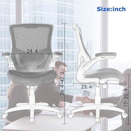 Miniatura 7 de Silla de oficina de malla, silla de computadora de respaldo medio con soporte lumbar y brazos abatibles, ergonómica, elegante, ajustable, giratoria,
