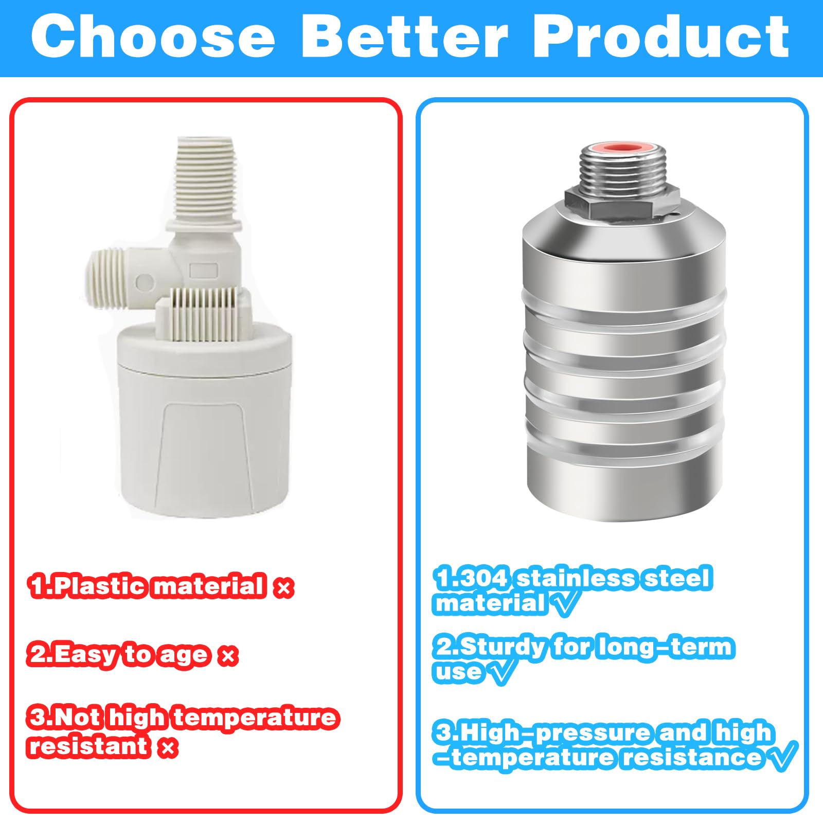 Stainless Steel Fully vannes à flotteur entièrement automatiques en acier inoxydable 304 pour réservoir d'eau, vanne à flotteur remplissage automatique pour piscine, vanne à flotteur d'arrêt
