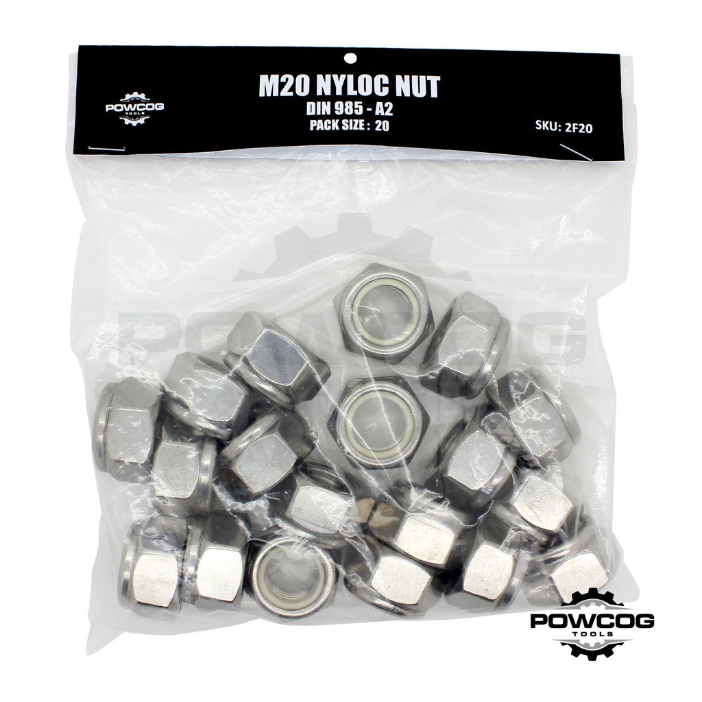 Powcog M20 Nyloc Nut - A2 Stainless Steel Lock Nuts Grade 304 Metric - Din 985 - By Powcog® - Pack Of 20