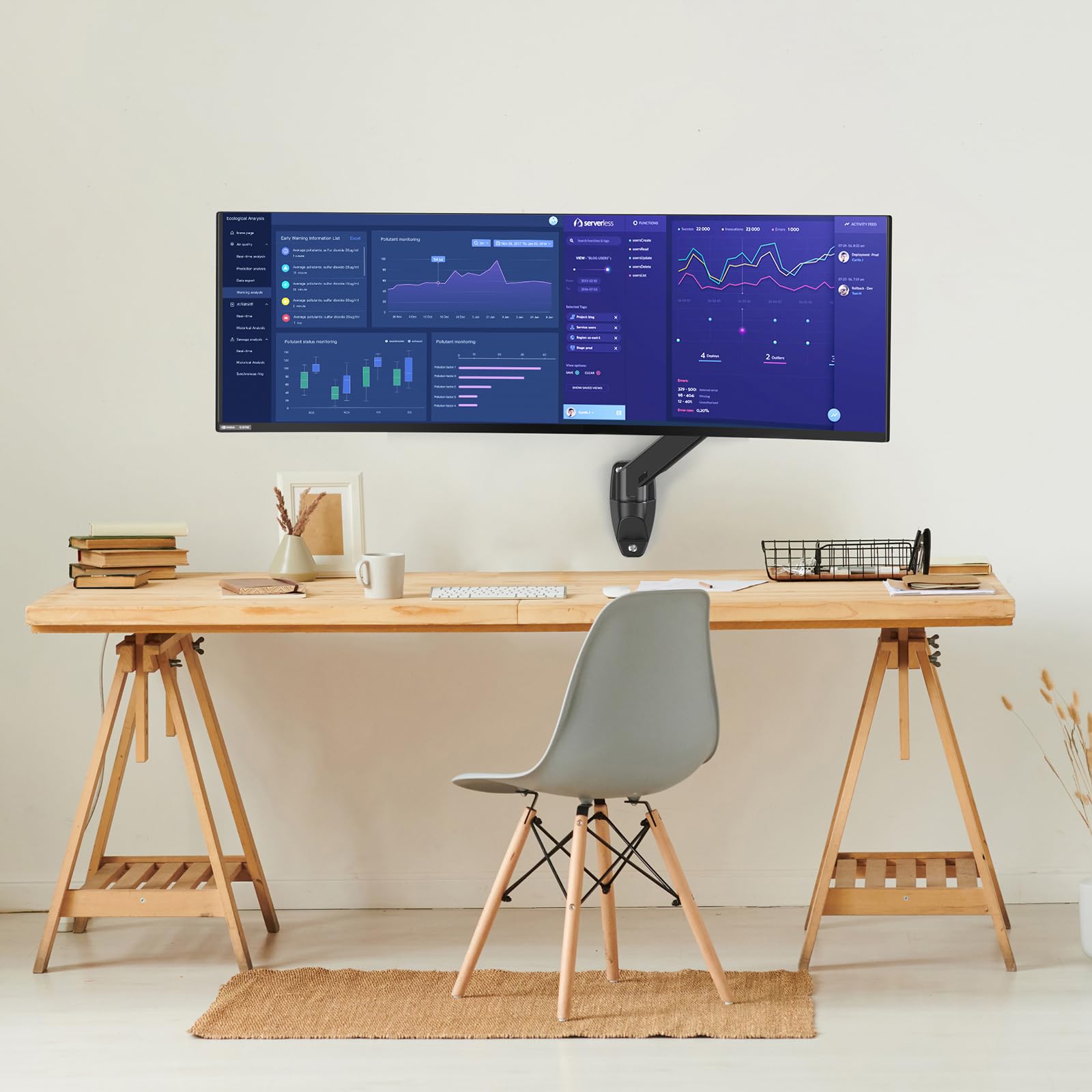 BEWISER Braccio per monitor resistente in alluminio da 49 pollici, lussuoso supporto da parete per monitor 34-57, supporta fino a 20 kg, supporto da parete Ultrawide da 57 pollici, nero