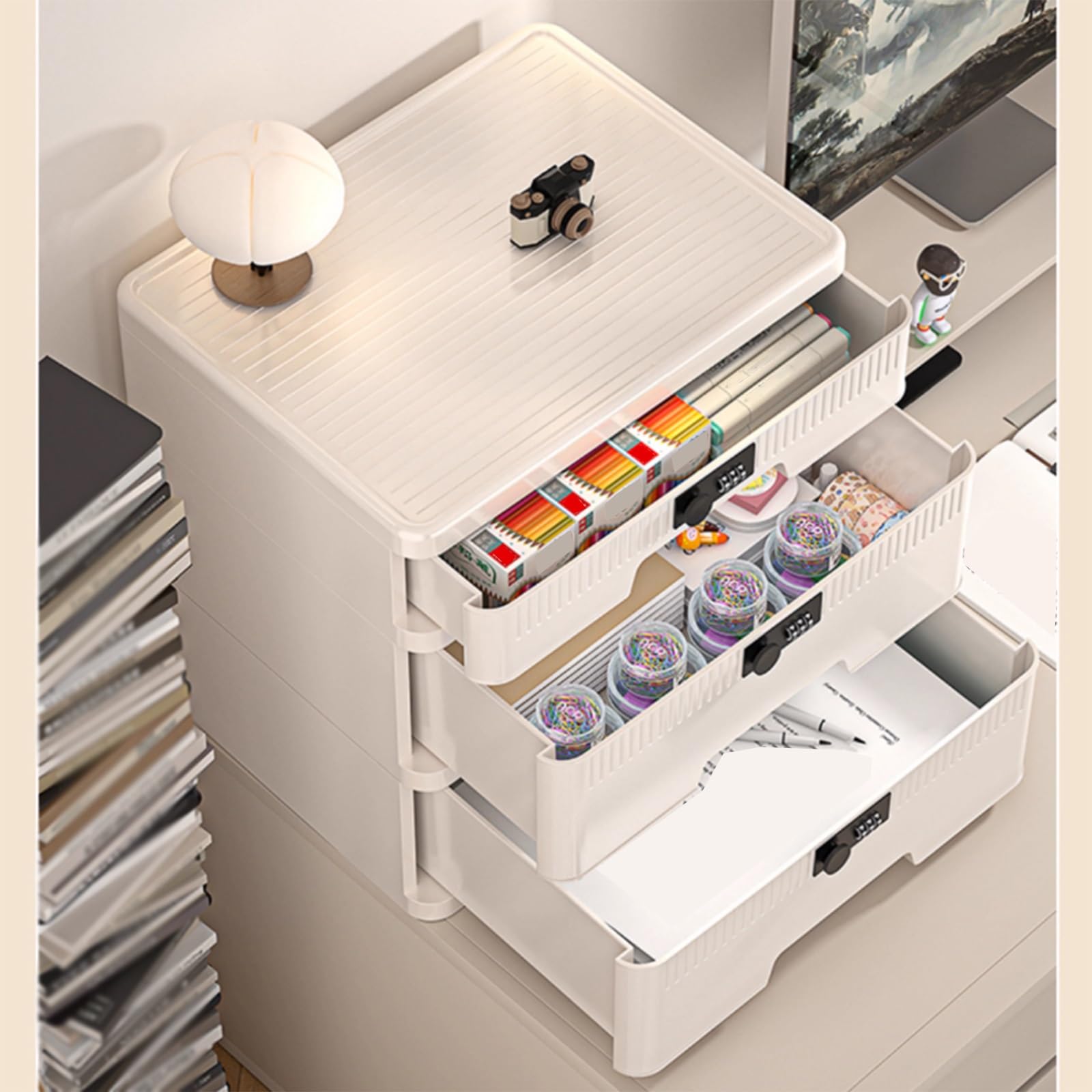 Abschließbare Aufbewahrungsbox Mit Zahlenschloss – A4-Ordner Für Büro, Zuhause Und Wohnheim, Schreibtisch-Dokumentenschrank Für Dokumente, Ordner Und Zubehör(4-Layers)