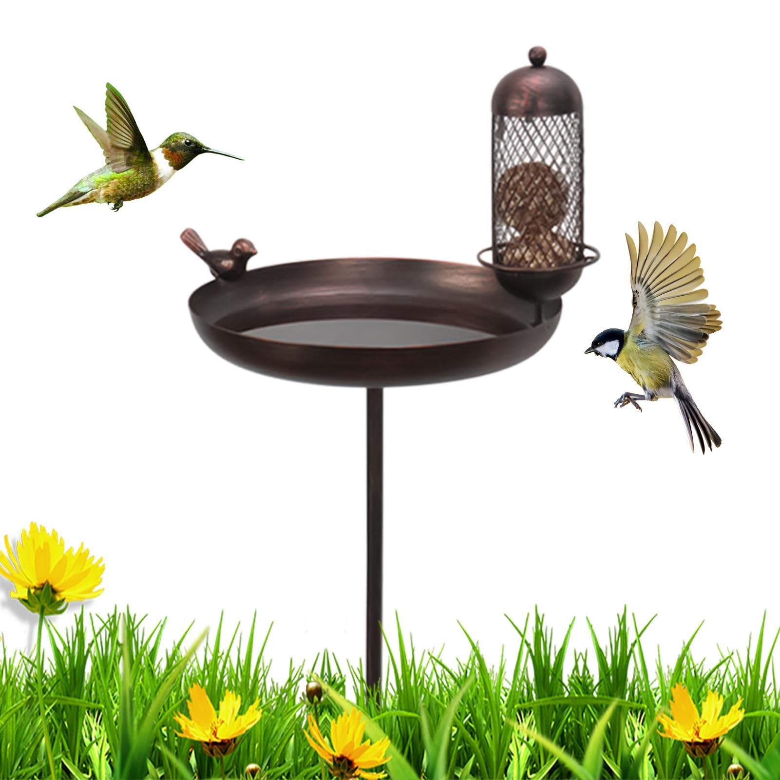 Bain d'oiseaux vintage à pieu stable en métal pour terrasse