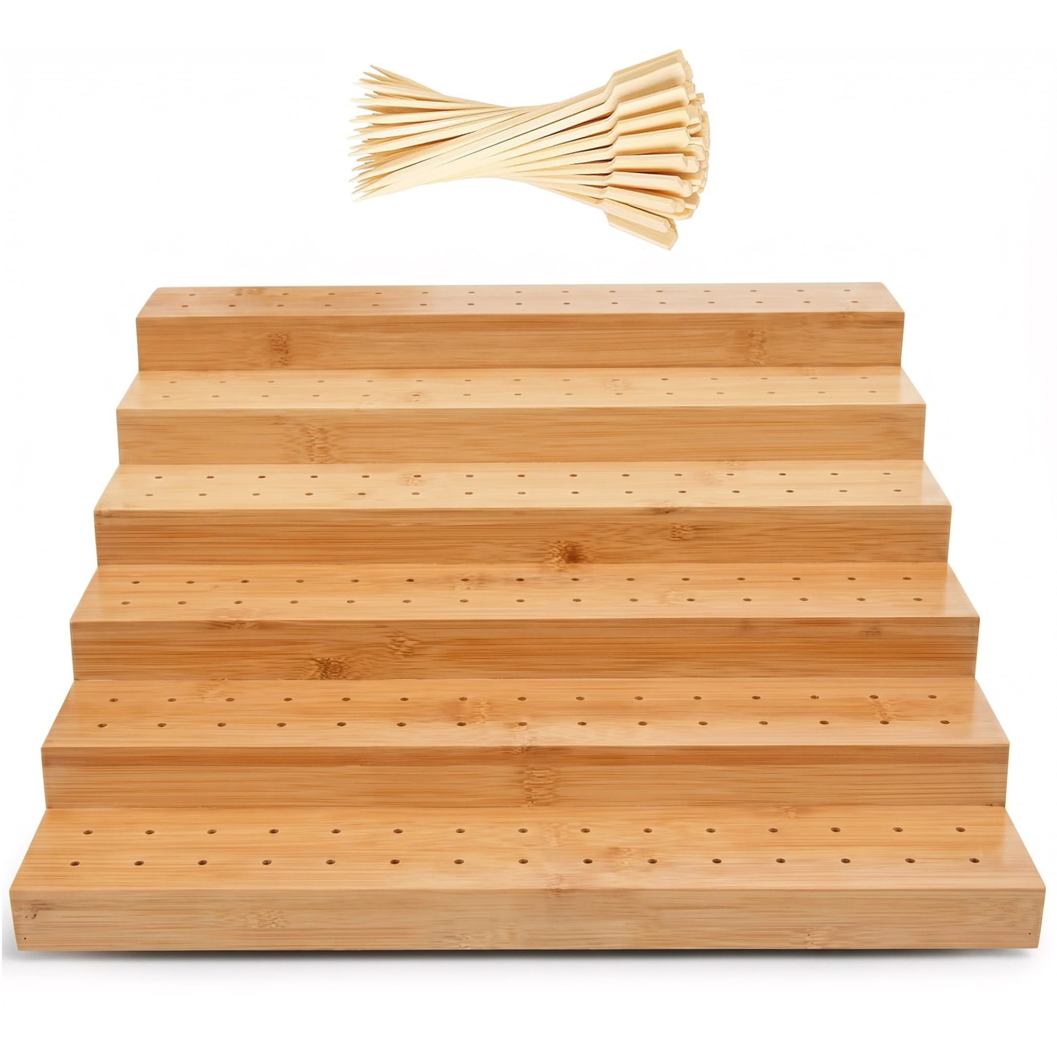 Aetherize Skewer Holder Food Display, 6-tier Food Stands For Display Party with 100 Bamboo Skewers, Bamboo Skewer Holder, 14.17x14.17x5.91inch skewers for appetizers