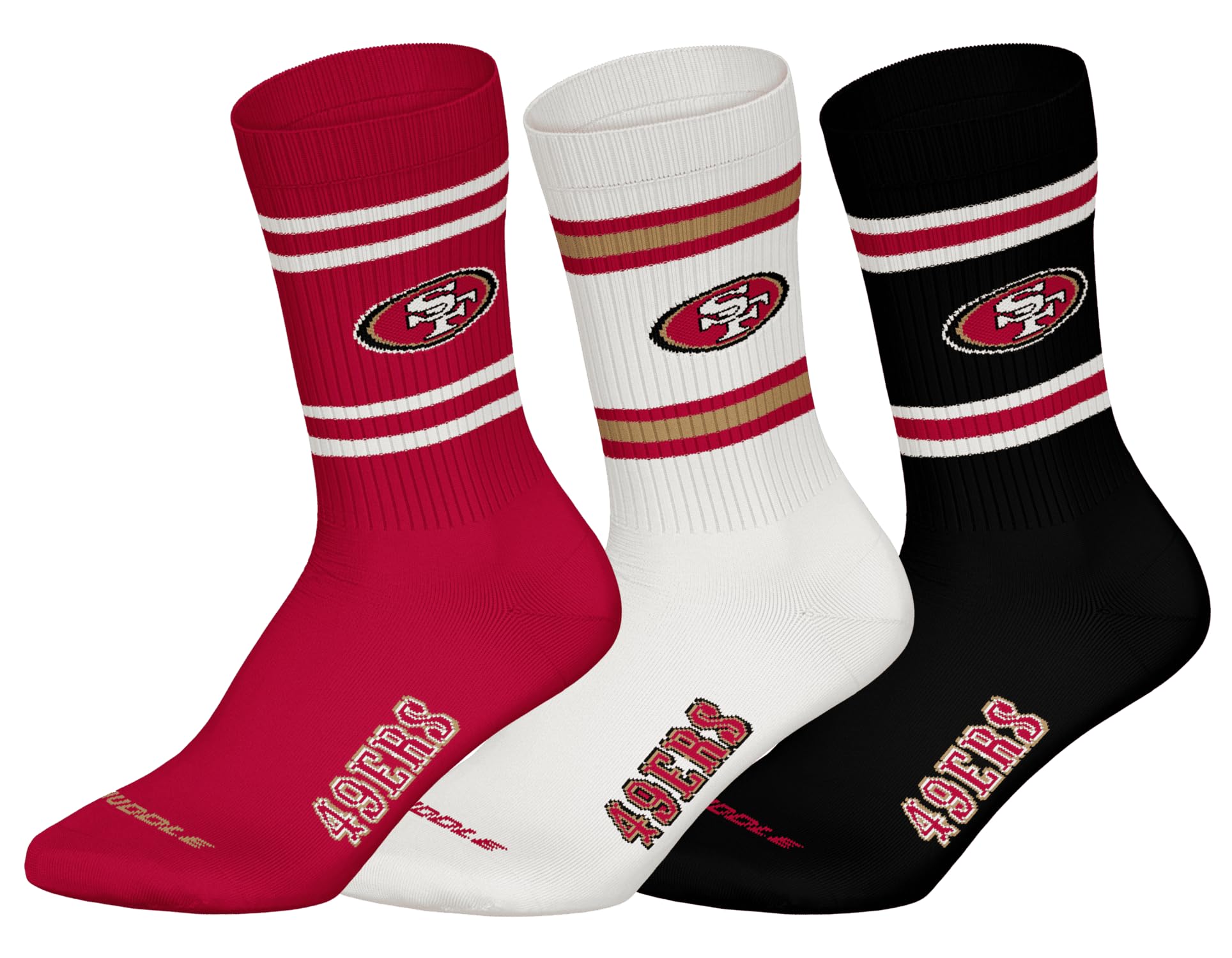 NFL SAN FRANSISCO 49ERS 3pk Crew Socks - Red/WHT/BLK - 43/46