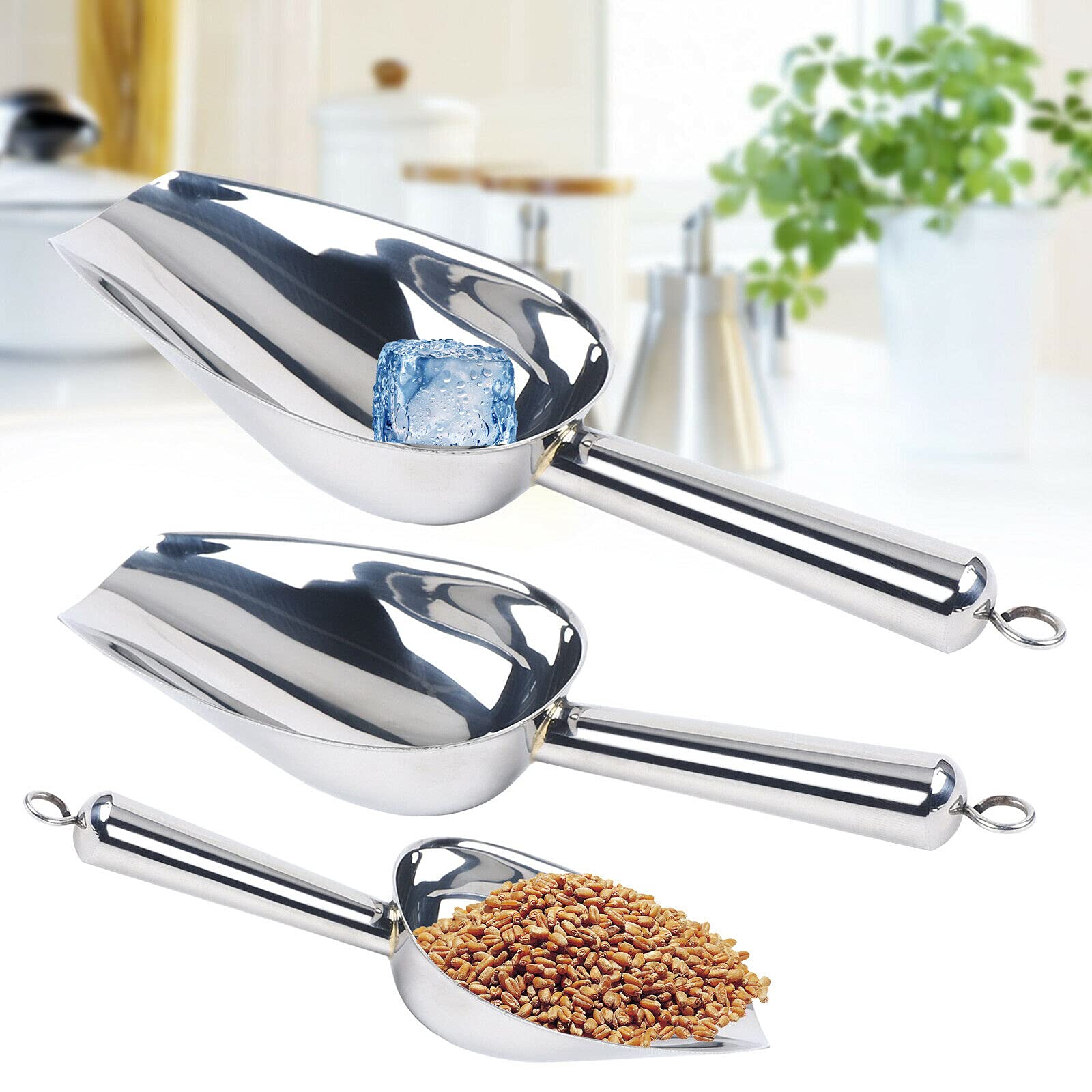 SHZICMY Lot de 3 cuillères à glace en acier inoxydable - Pour bar, cuisine, buffet, fête - Passent au lave-vaisselle.