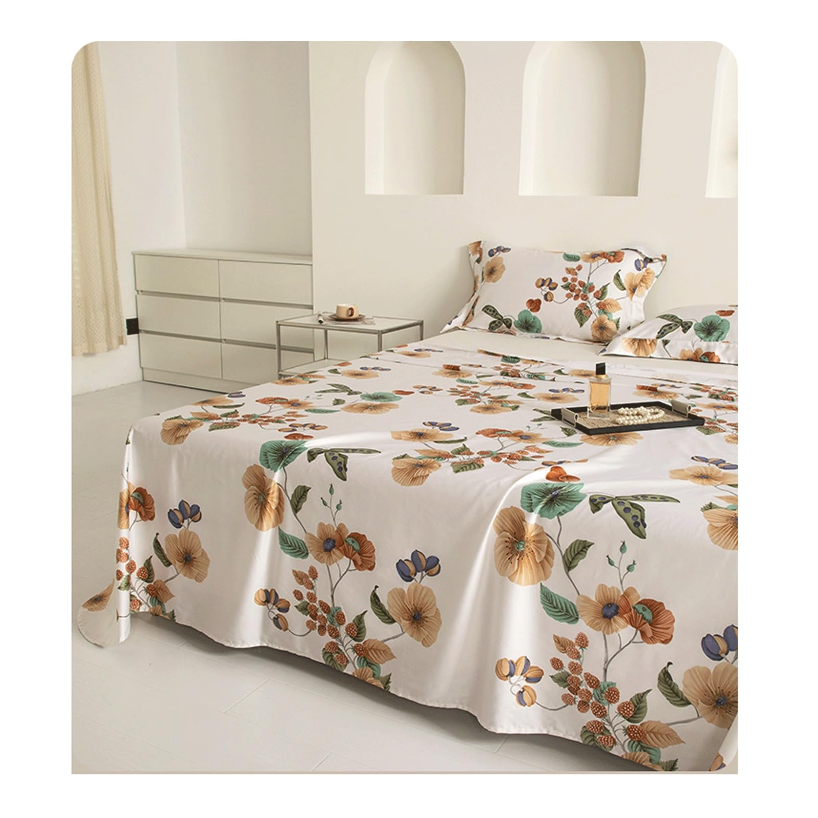 Prześcieradło na łóżko, bez gumki, geometryczne kwiaty, 120 szt., długie prześcieradło, bawełniane, luksusowe, bardzo miękkie (Flower G, 245 x 270 cm)