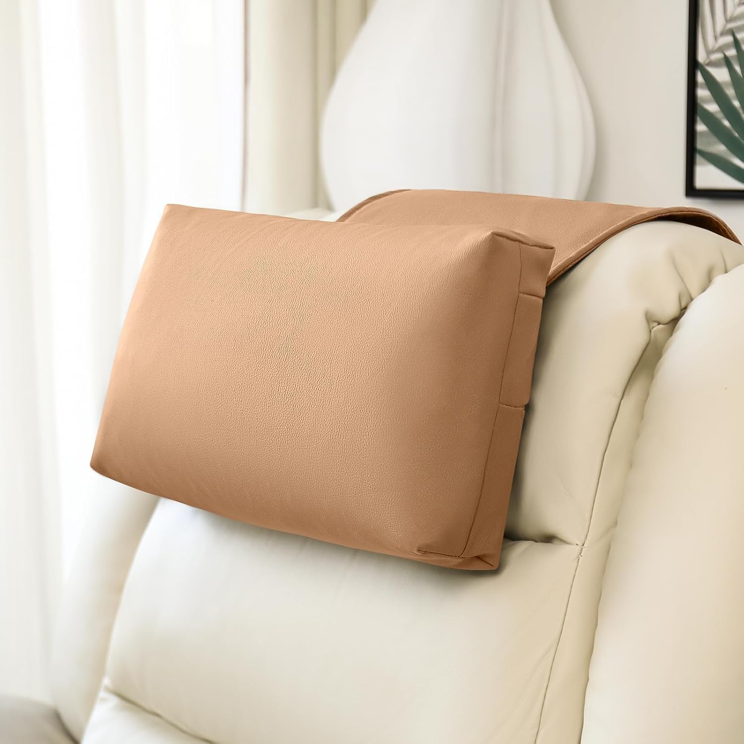 AS AWESLING Recliner Headrest Pillow - Tech Fabric & Shredded Foam Support - Memory Foam Headrest Neck Pillow for Recliner Chair, Sofa, Armchair - Office Chair Neck Support Cushion (BROWN)