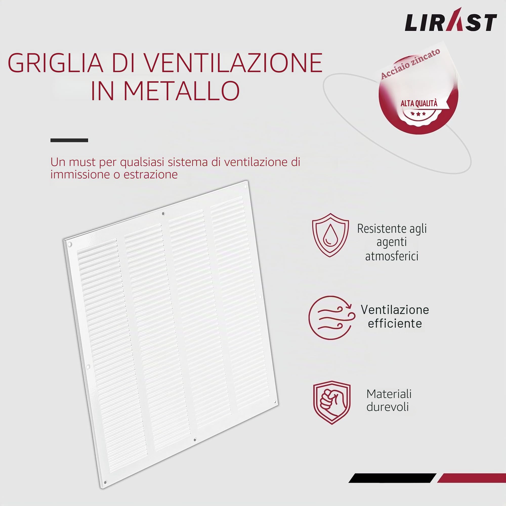 400x400mm Griglie D'Aerazione/Ventilazione in Metallo - Bianca Griglia D'aria con Rete Anti Insetti