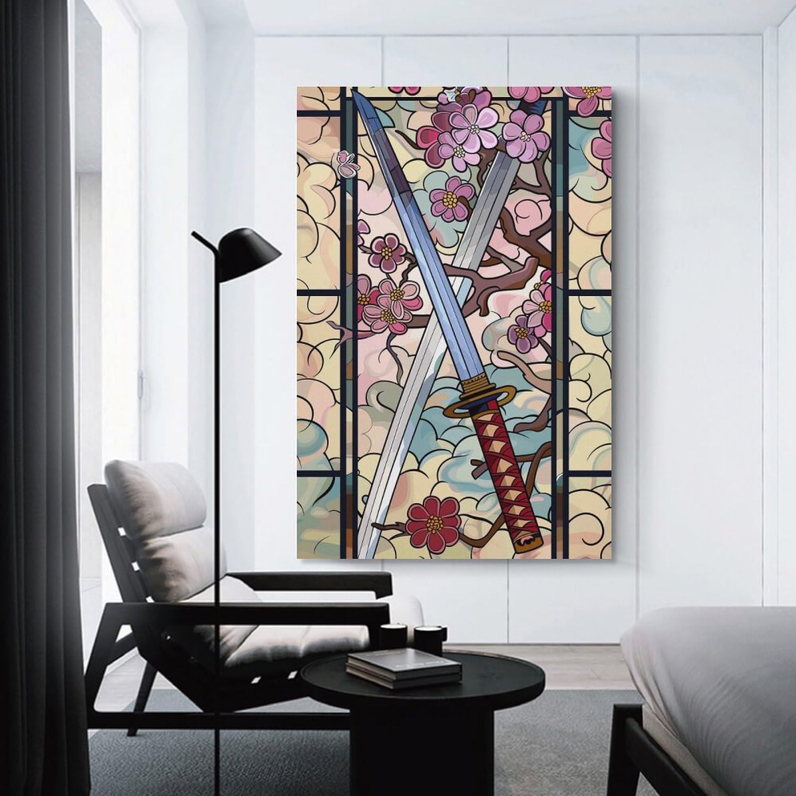 Junmoney Samurai Swords And Cherry Blossoms Decorative Canvas Print, 08x12inch(20x30cm), for Gallery Wall Decor And Room Displays, Wall Decor Suited to Curated Displays