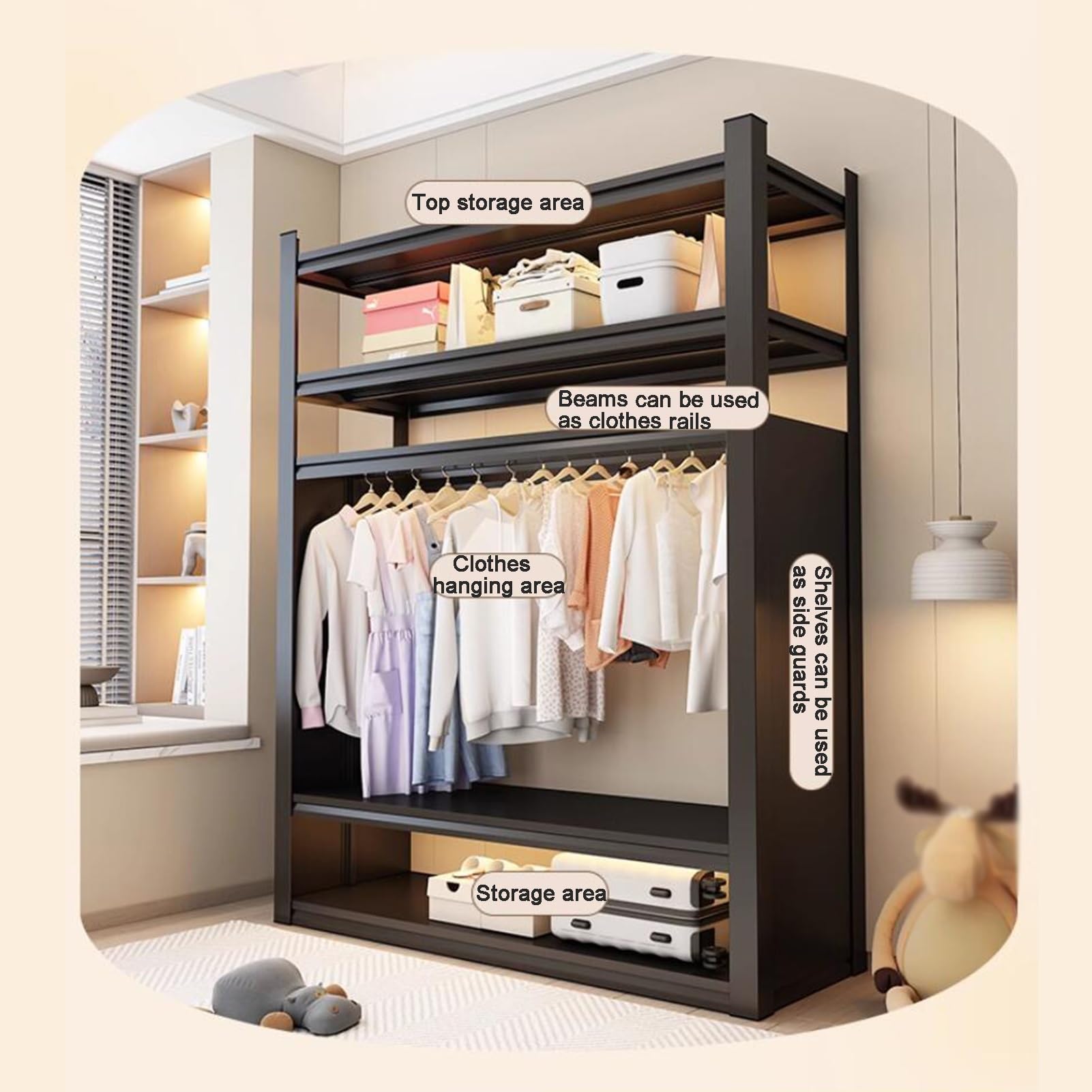 XPLKQXE Armadio Portatile, Robusto, Appendiabiti, Armadio Indipendente, Porta Abiti, Organizzatore Porta Abiti con Ripiani E Aste Appendiabiti(70x40x138cm)