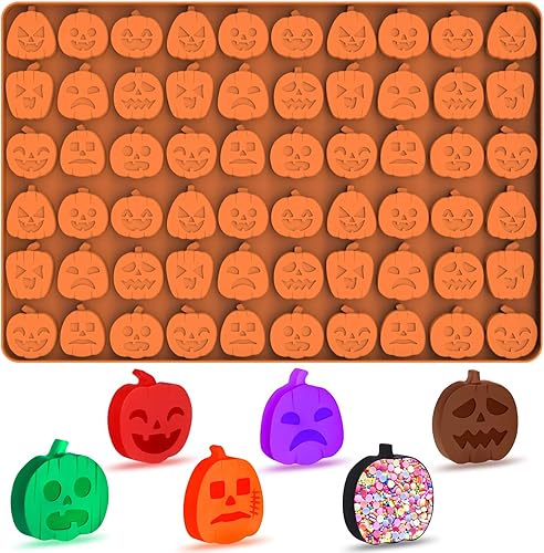Miniatura 1 de Moldes de silicona para gomitas de calabaza de Halloween, 60 cavidades antiadherentes para gomitas de bricolaje, dulces, chocolate, gelatina,