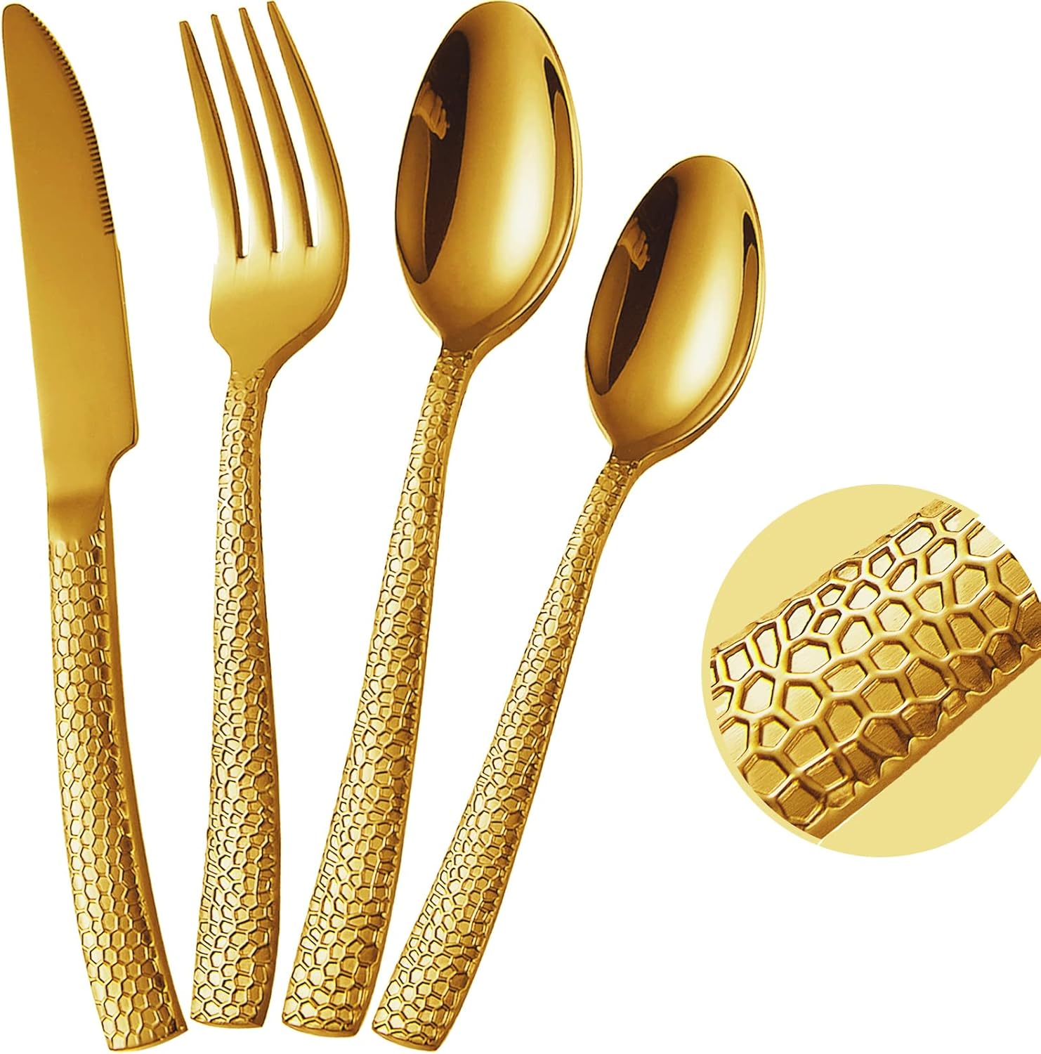 Locci Gold Silverware Set,18/10 Stainless Steel Golden Flatware Set,Cutlery Set for