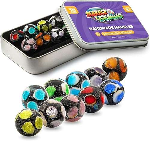 Miniatura 1 de Marble Genius Canicas para coleccionistas, manchas, 0.630 in, juego de 10 canicas de coleccionista de vidrio coloridas hechas a mano, regalos para