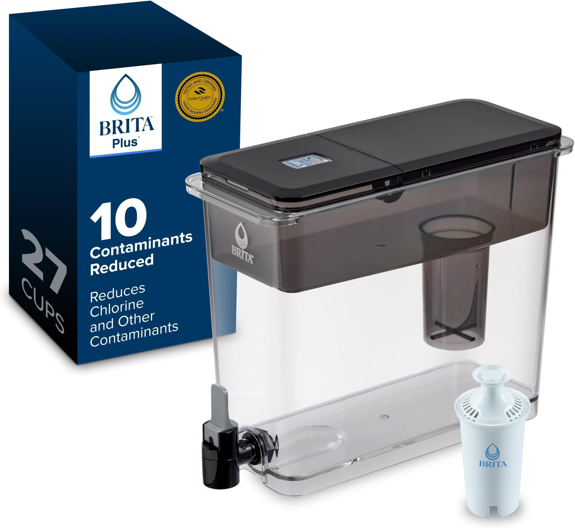 Brita UltraMax Large Water Dispenser with 1 BritaPlus Filter, 27 Cup Capacity, Black (Package May Vary)