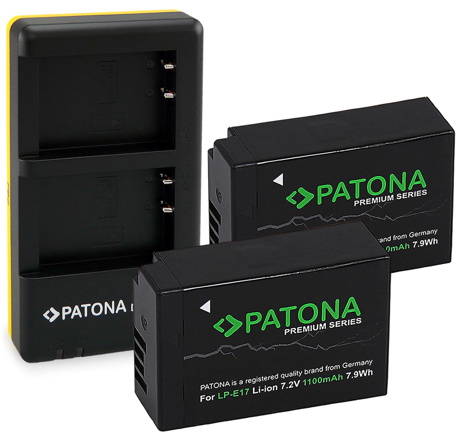 PATONA Dual Ladegerät + 2X Premium Akku LP-E17 950mAh – Ersatz für Canon LP-E17 – für EOS RP R8 R10 R50 R100, 77D 200D 250D 750D 760D 800D 850D, M3 M5 M6, Rebel SL2 SL3, Kiss X8i X9 – Komplett-Set
