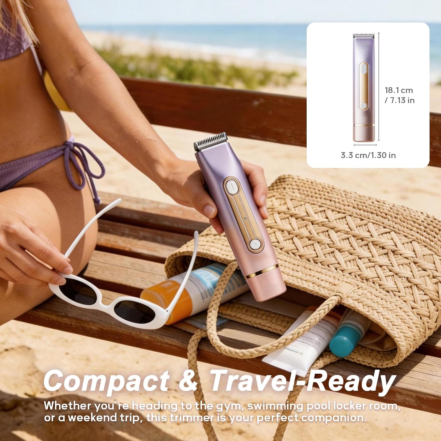 Bikini Trimmer for Women, 2-in-1 Waterproof & Cordless Dual Head Electric Razors, Painless Electric Shaver for Women, Wet/Dry Lady Shaver for Bikini Line, Face, Underarm & Legs,Purple2