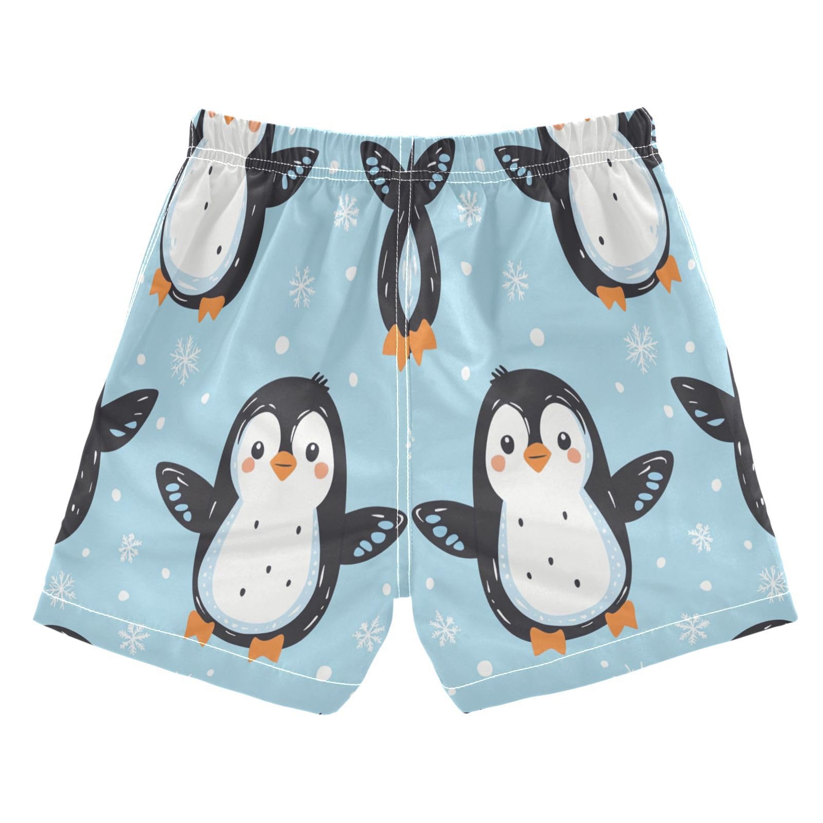 Jucciaco Boys Swim Trunk Quick Dry Beach Board Shorts Penguin Cute Snowflake Blue Swimwear for Kids