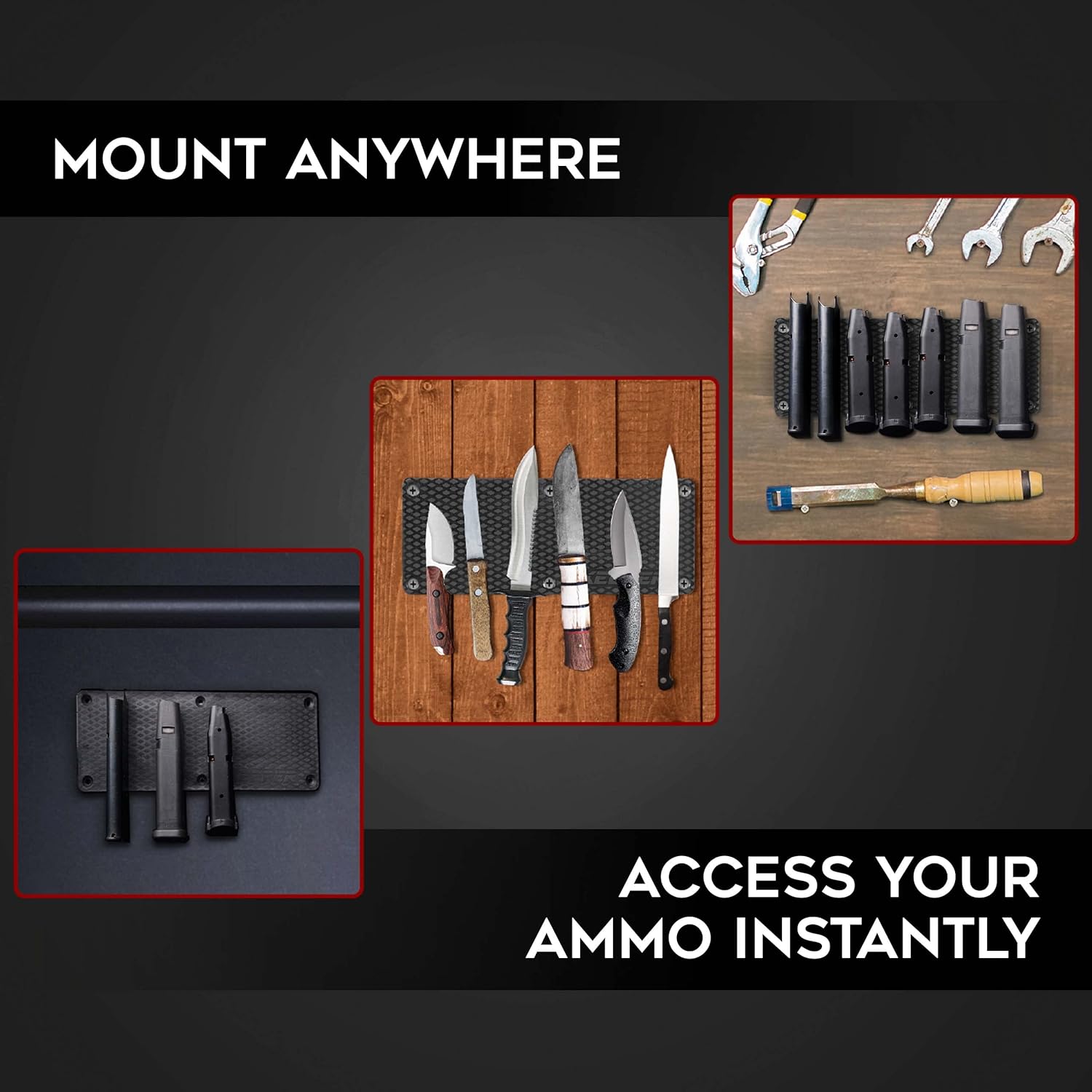 Keeper MG Magnetic Ammunition Holder for Gun Magazines and Clips, Organize Mount in Your Gun Safe, Locker Cabinet, Vault, Ultimate Ammo Storage Accessories for Handgun, Oistol and Rifle Mags, Black