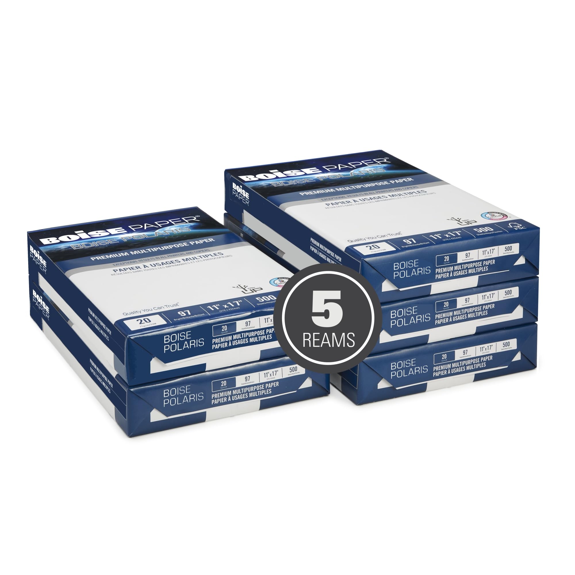 Boise(r) POLARIS(r) Premium Multi-Use Printer & Copy Paper, 5 Reams, White, Ledger (11" x 17"), 2500 Sheets Per Case, 20 Lb, - Image 2