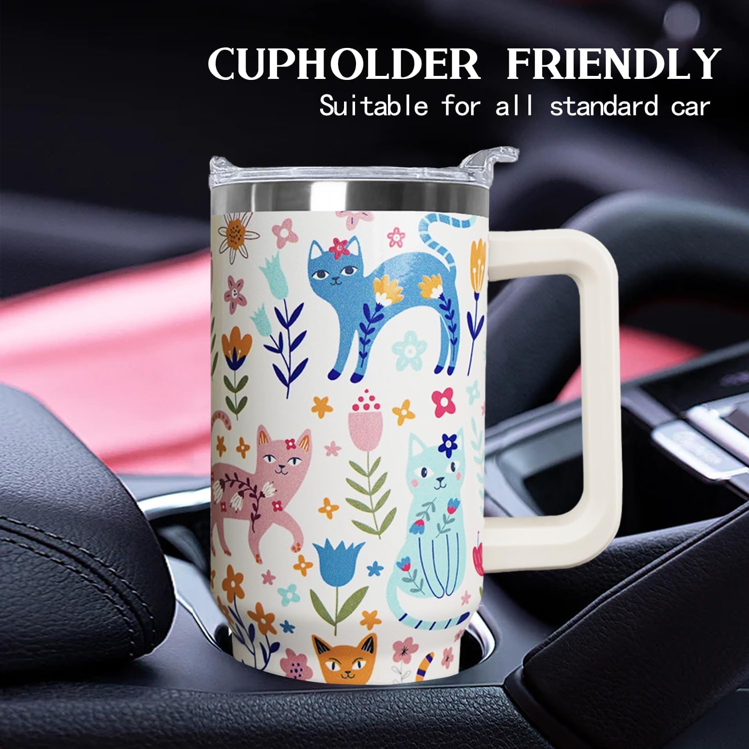 Ceovfoi 40 Oz Cat Tumbler With Handle, Coffee Travel Mug Cup Water Bottle, Cat Decor, Gifts for Women - Image 6