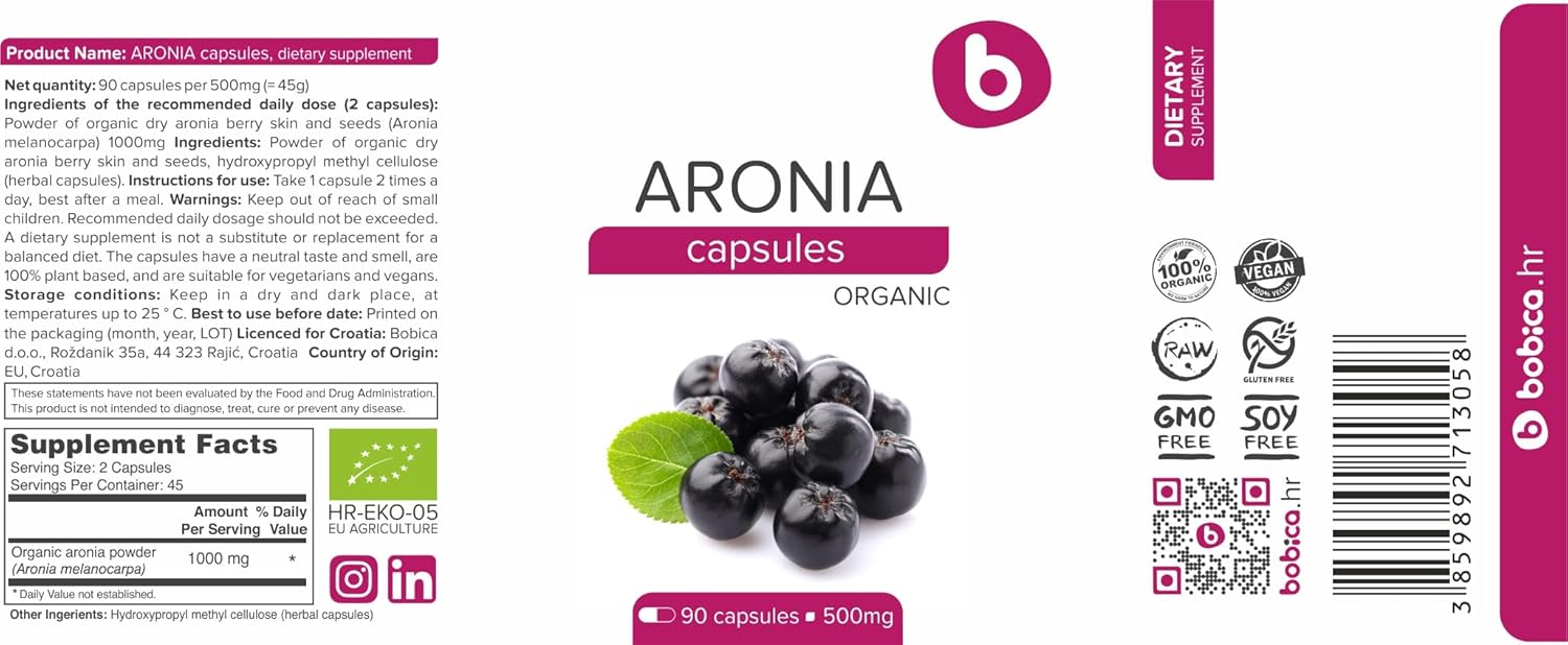 Organic Aronia Berry Capsules – Black Chokeberry Supplement with Natural Anthocyanins & Polyphenols – Supports Immune System – from Aronia Berries Powder – Non-GMO – 500mg, 90 Vegan Capsules - Image 8