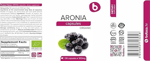 Miniatura 8 de Cápsulas orgánicas de bayas de Aronia – Suplemento de chokeberry negro con antocianinas y polifenoles naturales – Apoya el sistema inmunológico – de