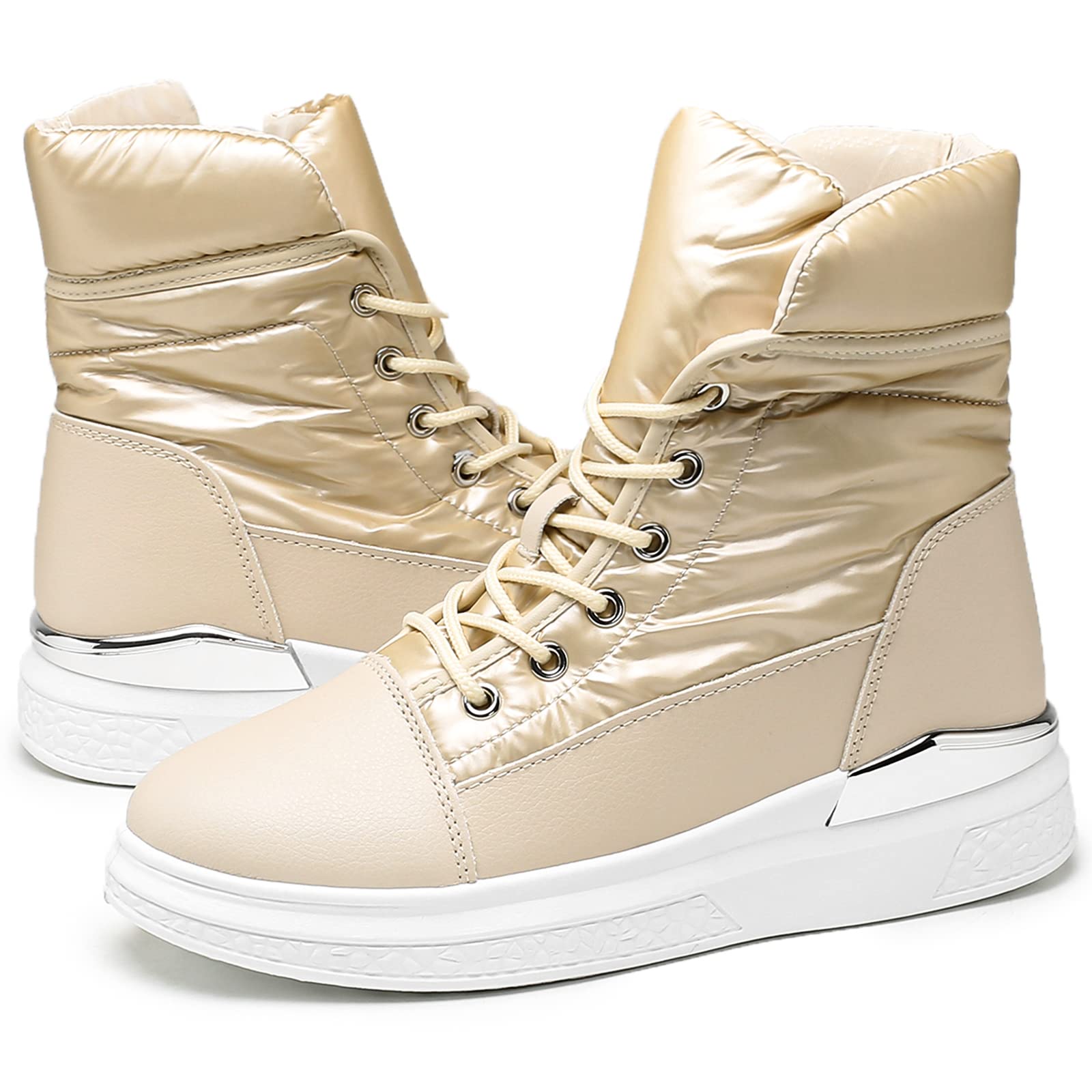 (9.5)kufeiti Winter Boots for Women Snow Boots Fur Lined Leather Boots Low Heel Ankle Boots